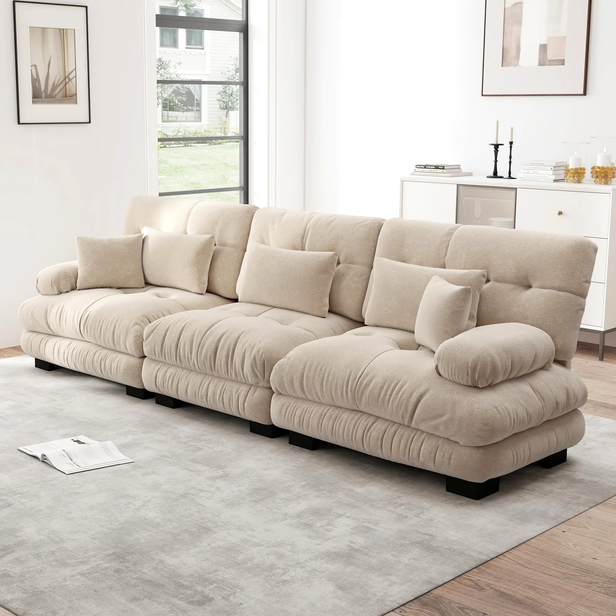 Divano angolare modulare a 3 posti in ciniglia divano letto imbottito confortevole per soggiorno, appartamento studio, ufficio ciniglia marrone chiaro
