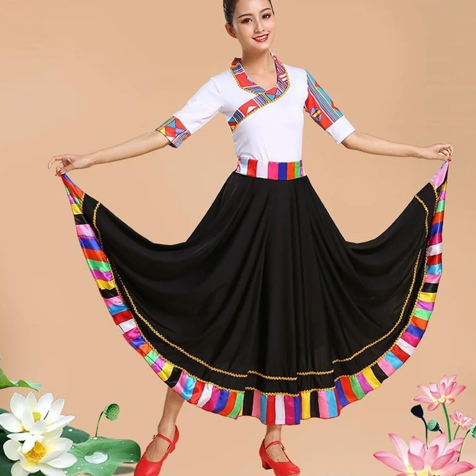 Gonna Ballo Folcloristica in Stile Etnico Tradizionale con Volant, Costume Ballo, Gonne Lunghe per Donne E Ragazze