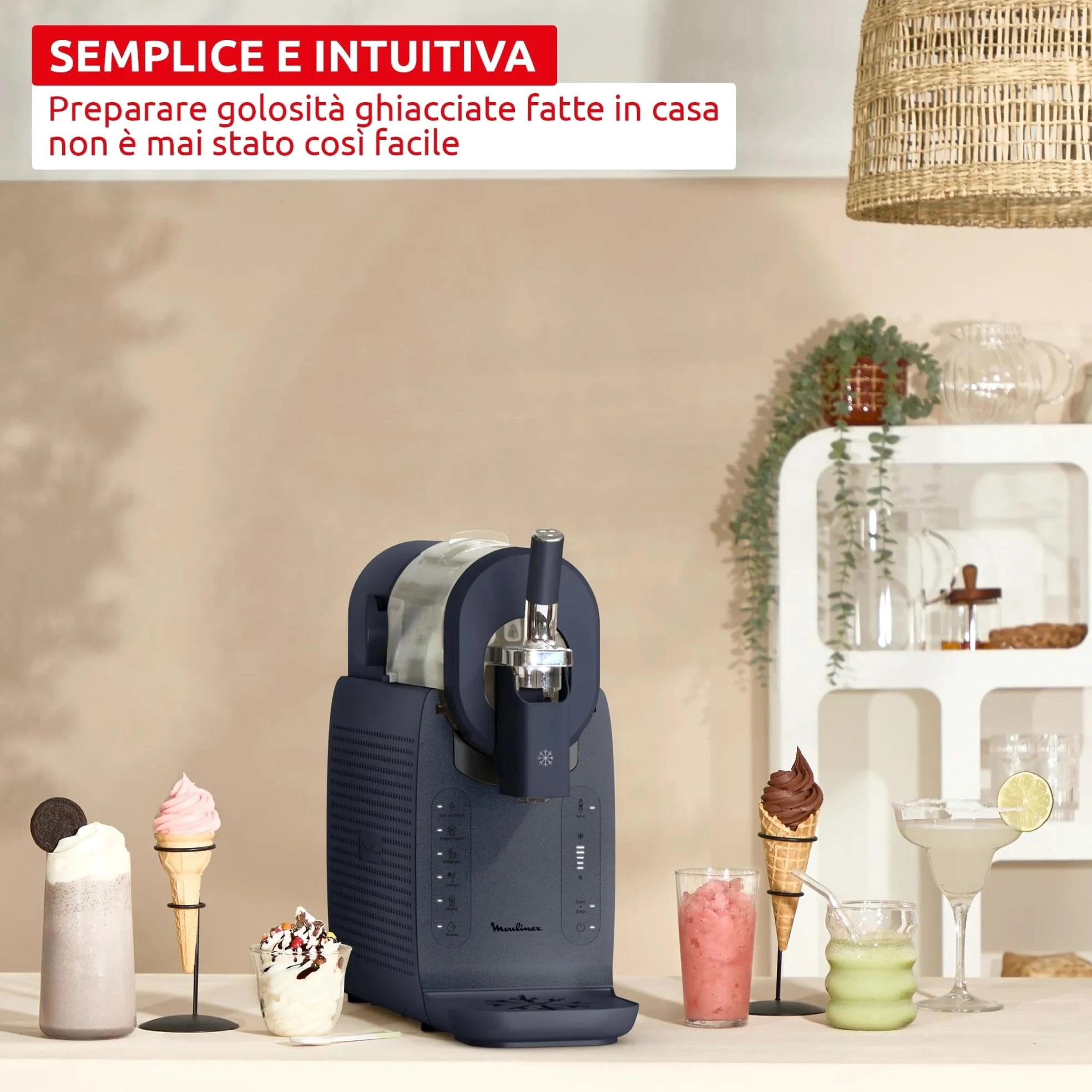 Moulinex Freezi, Gelatiera e Macchina per Bevande Ghiacciate 16-in-1, Golosità Gelate all'Istante, Facile da Usare, Capacità Ampia, MJ8024F0