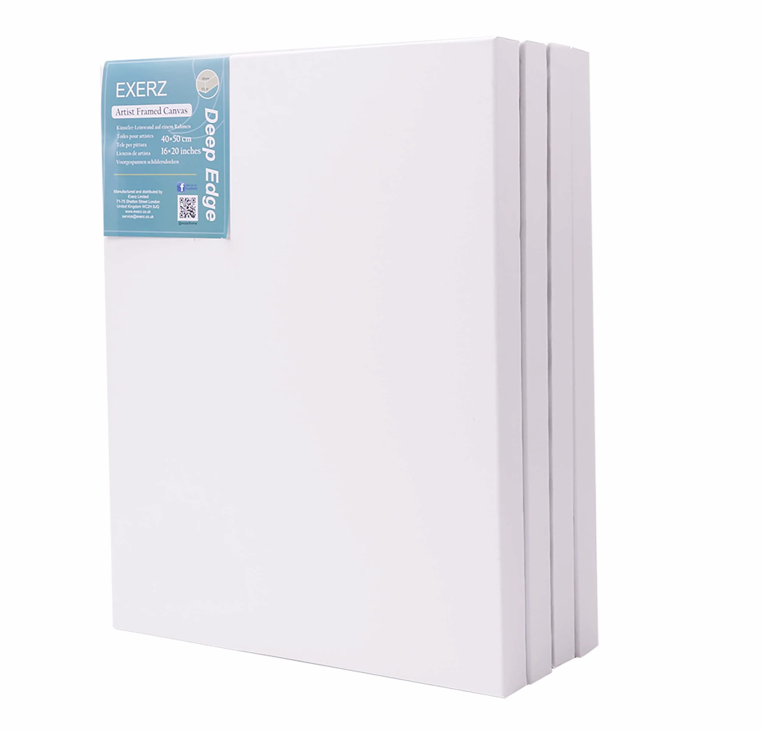 Exerz Tele intelaiate 4 Pezzi 40x50cm 3,8cm Spessore Bordo Profondo / 380GSM/ Prestirato 100% Cotone/Imprimitura/Triplo Innescato/Acido Libero/A Grana Media/Acrilici, Pittura ad Olio
