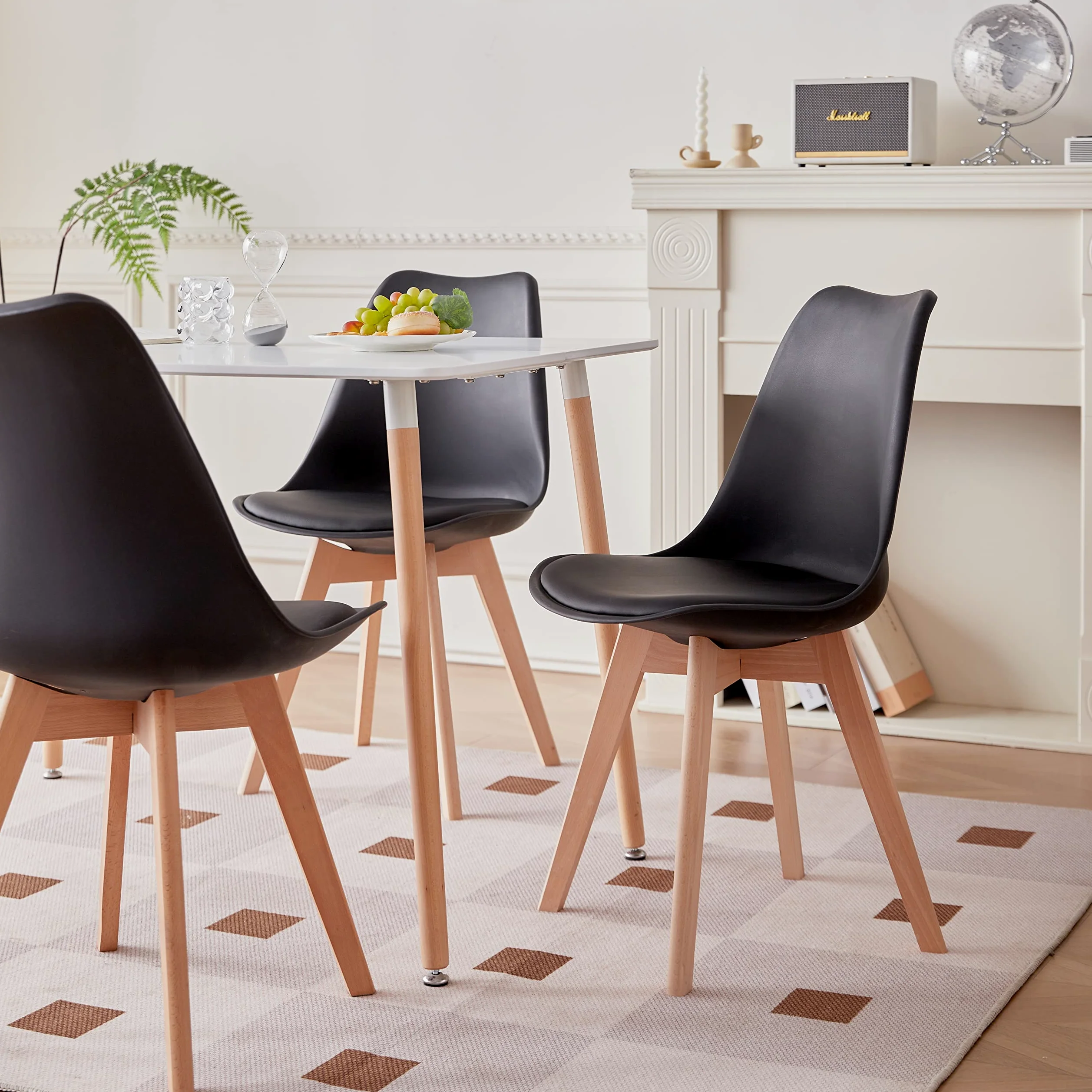 GrandCA HOME Tavolo da Pranzo Moderno e 6 Sedie da Pranzo, Tavolo da Cucina Rettangolare con Struttura di Giunzione (6 Sedie Nero+1 Tavolo)