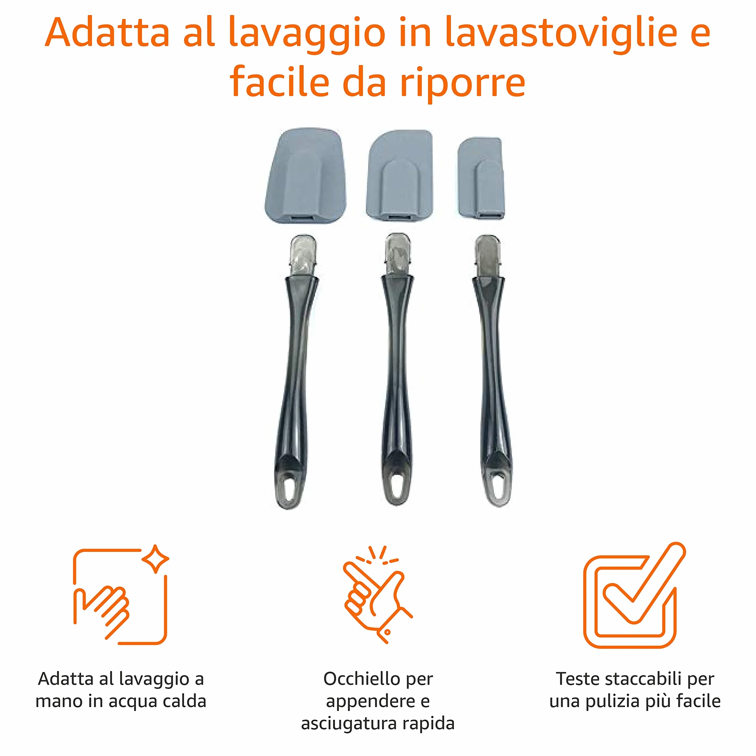 Amazon Basics Spatole in silicone set da 3 pezzi Grigio