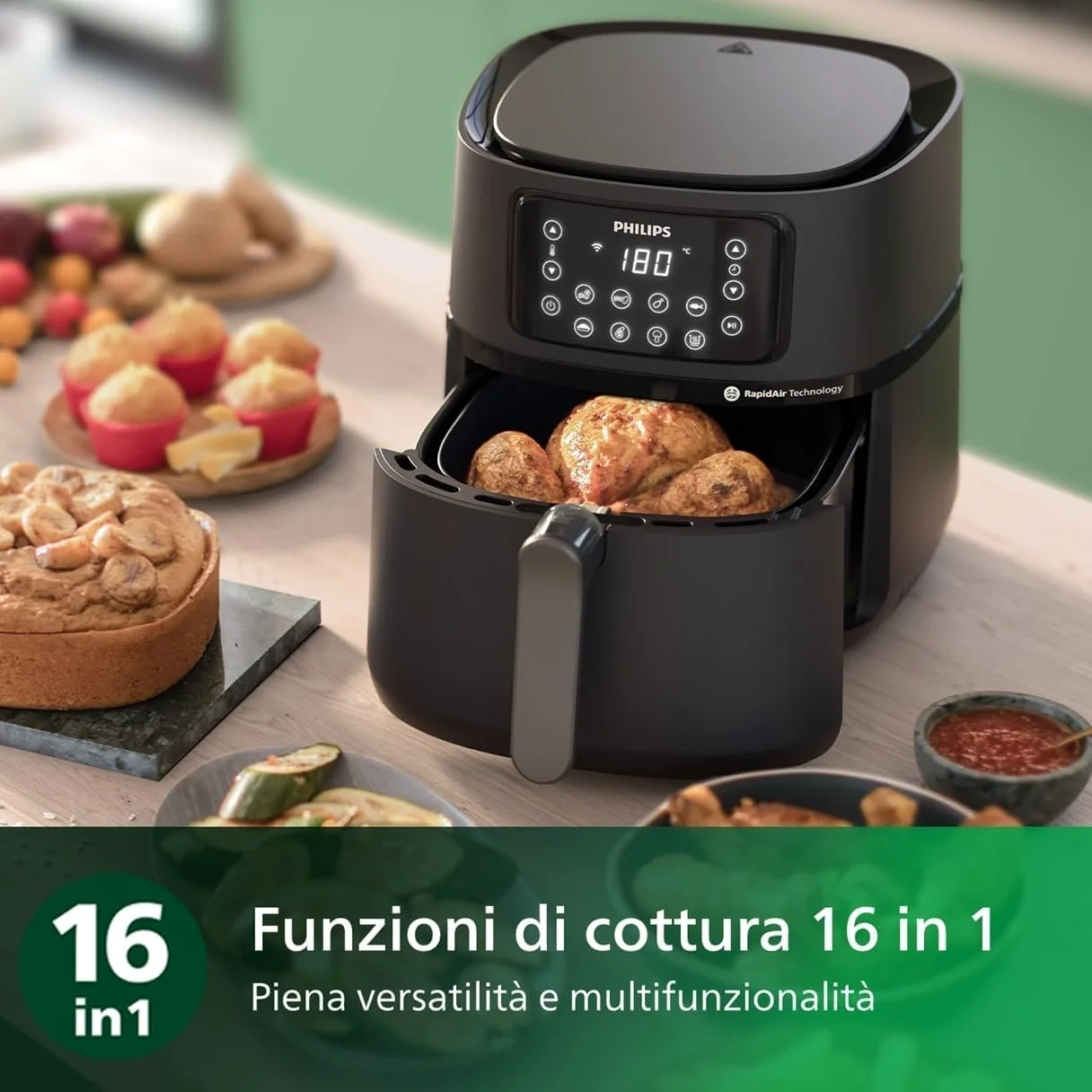 Philips Serie 5000 Airfryer XXL Connessa – 16 Funzioni di Cottura, Fino al 90% di Grassi in Meno, Compatibile con App e Alexa, Capacità 7.2L, Facile da Pulire, Ricette Salutari (HD9285/90)