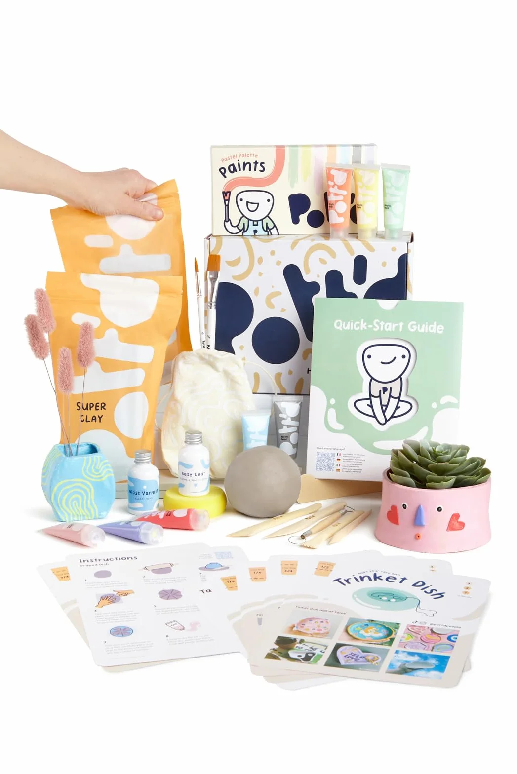 Pott'd Kit di Argilla senza cottura per Principianti Fai da te creativo adulti con attrezzi, colori, pennelli, smalto e istruzioni