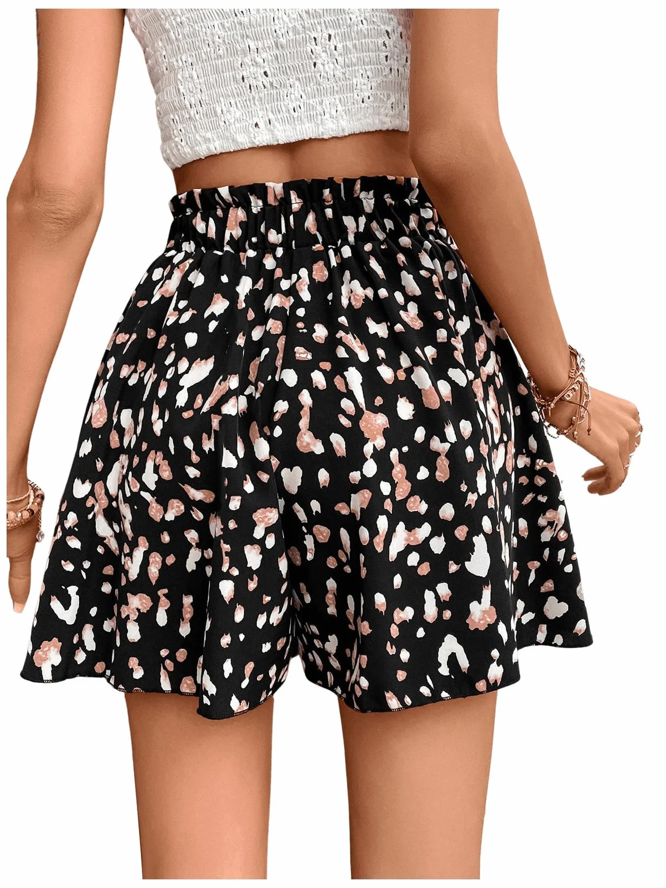 Pantaloncini Donna Estivi Boho Casual Larghi Shorts Donna Leggero Pantaloni Corti a Gamba Larga Elasticizzata Eleganti Vita Alta Spiaggia,