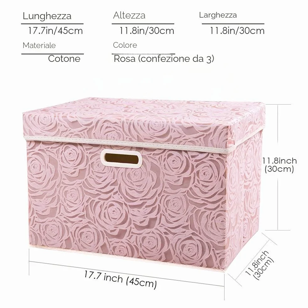 Prandom Scatole portaoggetti pieghevoli con coperchio in tessuto, 43x30x30cm, confezione da 3
