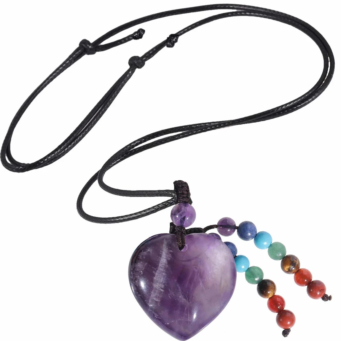 Nupuyai - Collana con ciondolo a forma di cuore con 7 perle di pietre dei chakra, per donne e uomini. Collana con amuleto in pietra di Reiki, colore: viola, cod. EUKL002201