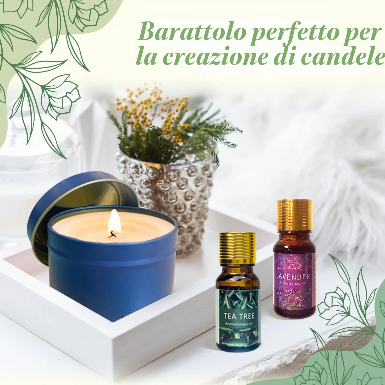 Kit per la creazione di candele fai da te in cera di soia con fusore elettrico e 12 barattoli