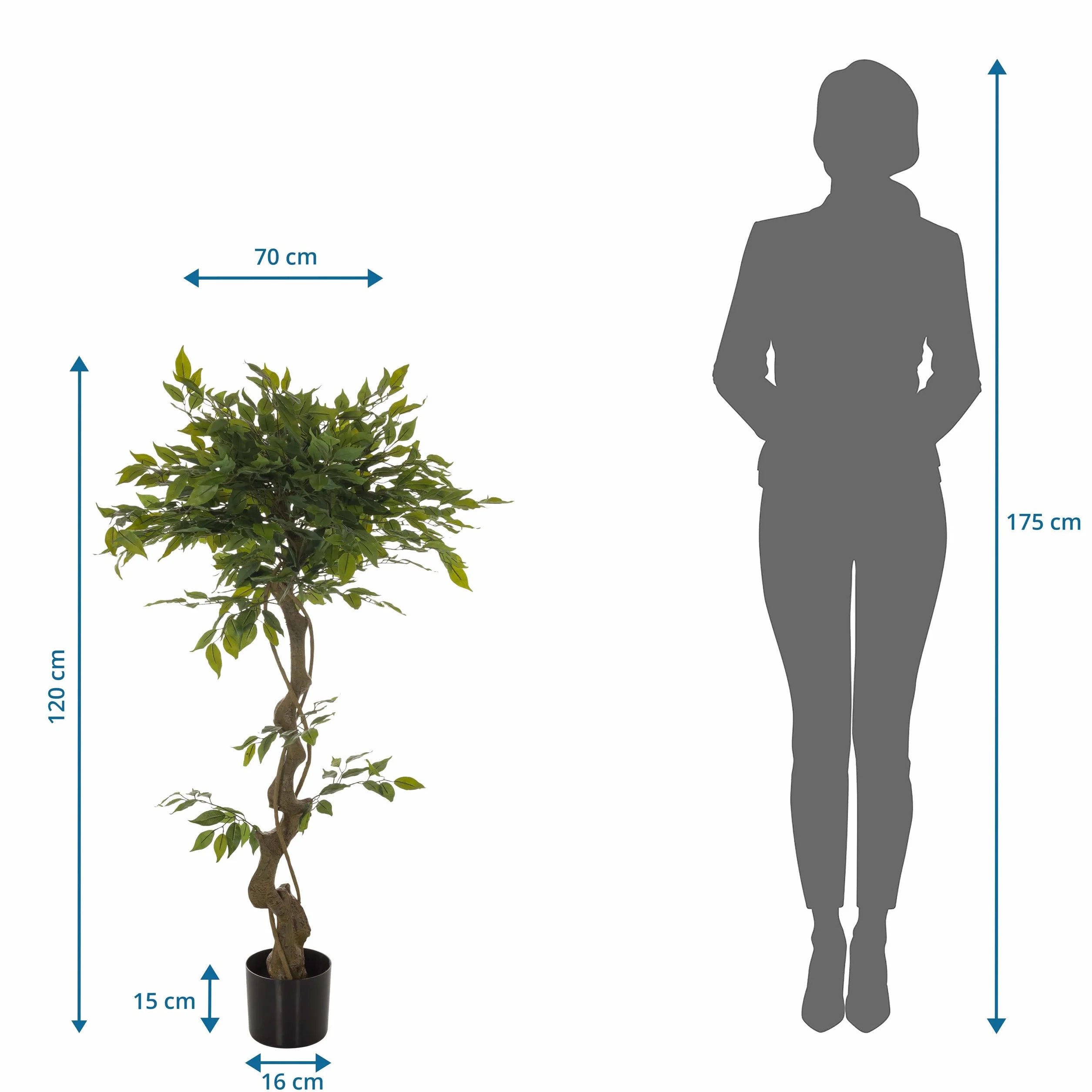 HJH Office Pianta artificiale FICUS I Pianta artificiale decorativa 120 cm, fico di betulla, albero artificiale di facile manutenzione, verde 871057