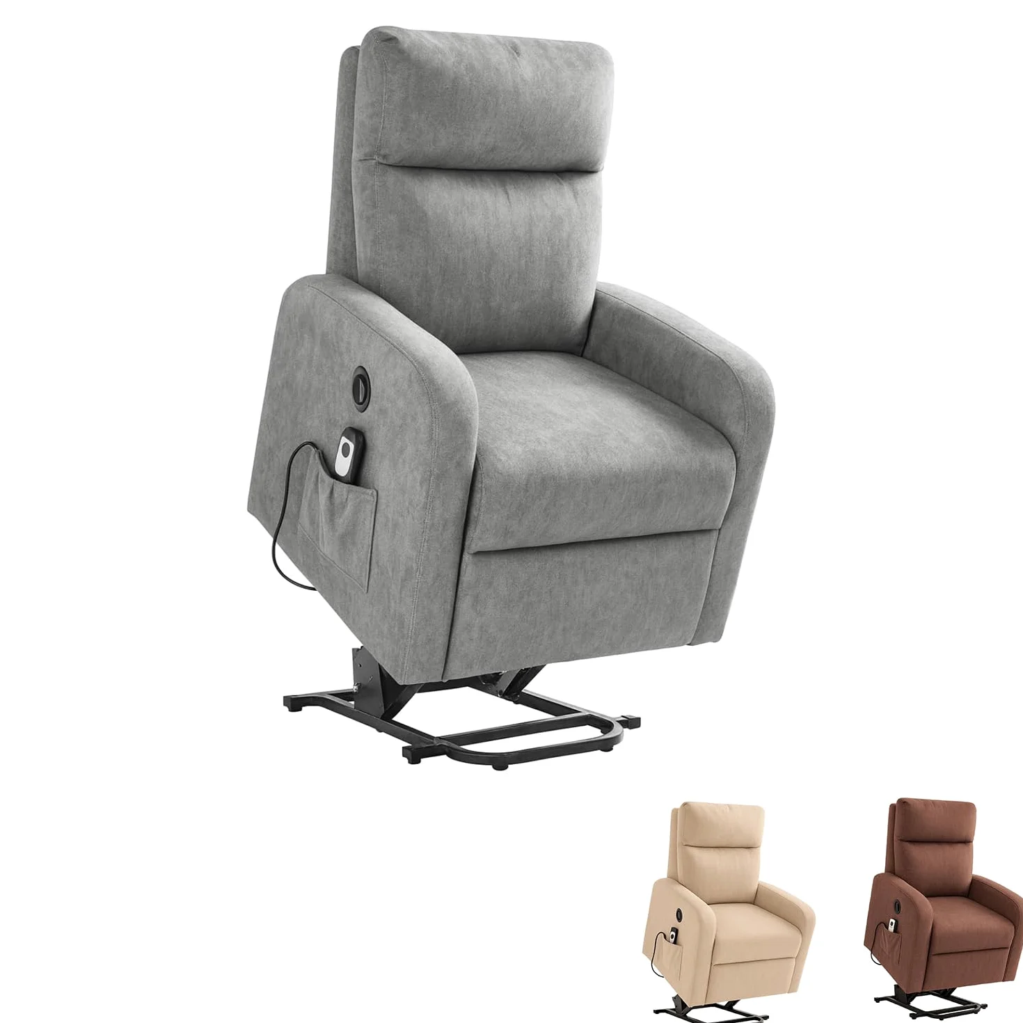 PALUPLUS Poltrona Dynamica Motorizzata Reclinabile e Massaggiante, Misura 74x77x110 cm, Poltrona in Tessuto Traspirante con Poggiapiedi, Alzapersona Automatica e 2 Ruote, Design Elegante -40 (Grigio)