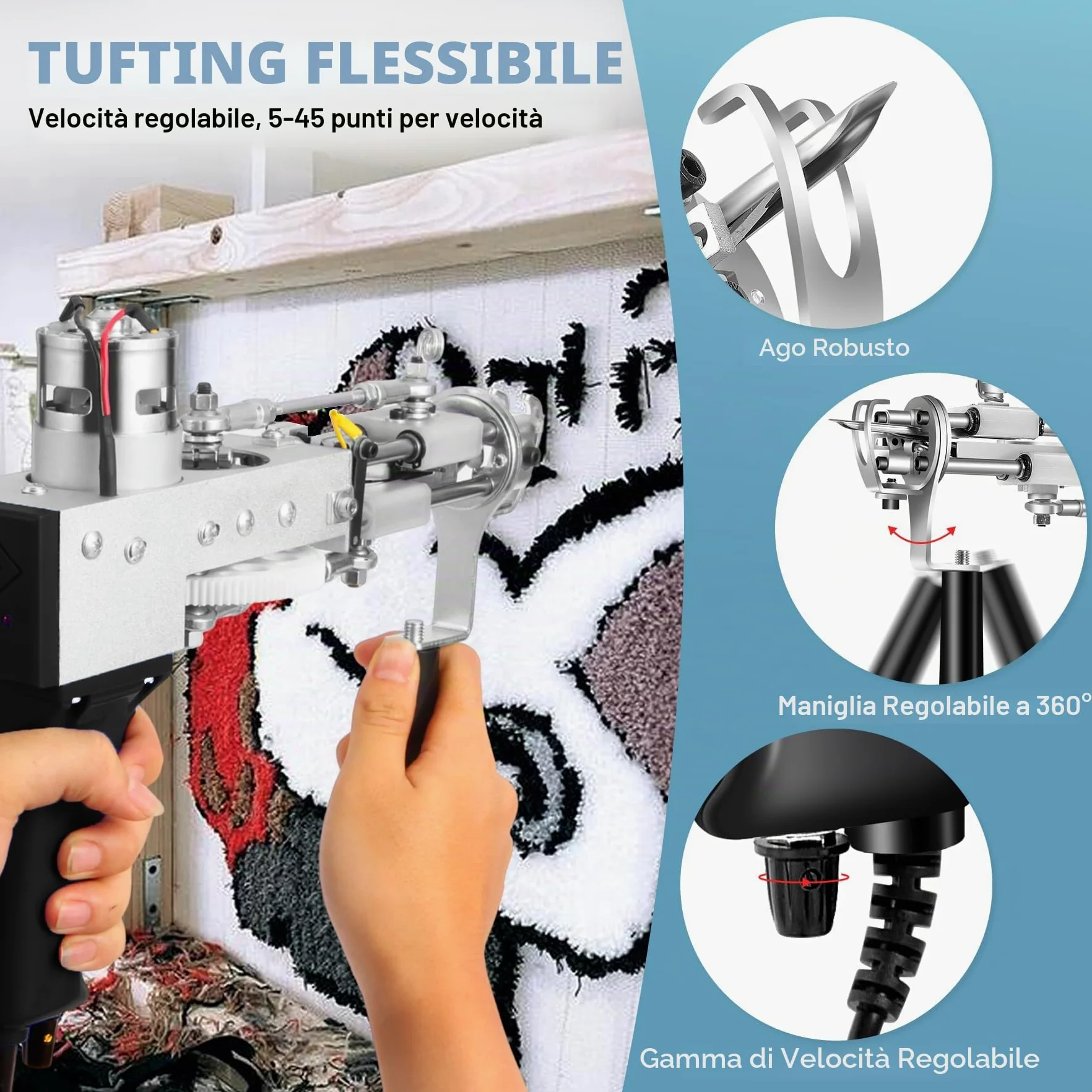 Vehipa Set di tufting con trimmer, 2 in 1 Cut Loop Pile Tufting Gun&Carving Clippers, Rug Maker Machine Starter Kit& Trimmer& Cloth& Yarn