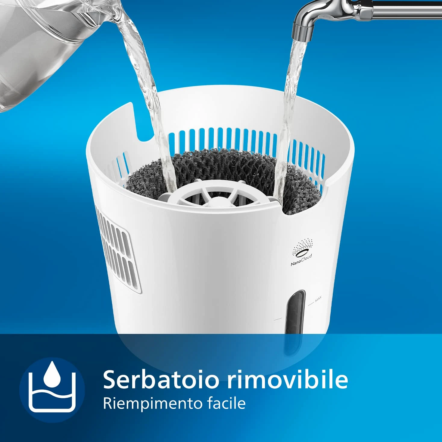 Umidificatore d'aria Philips serie 2000 - Umidificatore per ambienti 38 m², NanoCloud, 2 velocità, serbatoio da 2 litri (HU4811/10), 220-240 V || 50/60 Hz || 15W