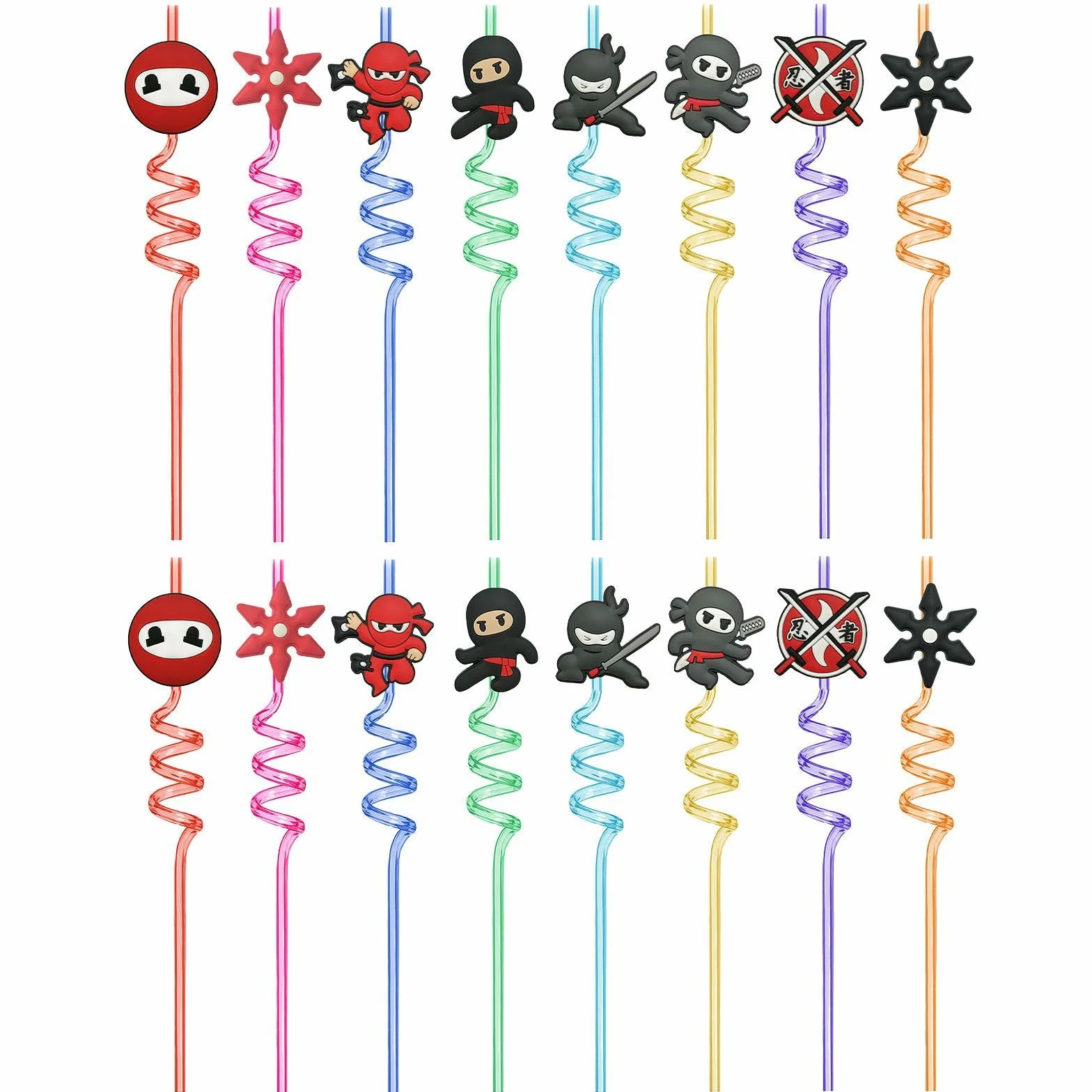 16 Pezzi Cannucce A Tema Ninja, Cannucce Divertenti, Cannucce di Design Creativo, Cannucce per Bambini, Cannucce Riutilizzabili.