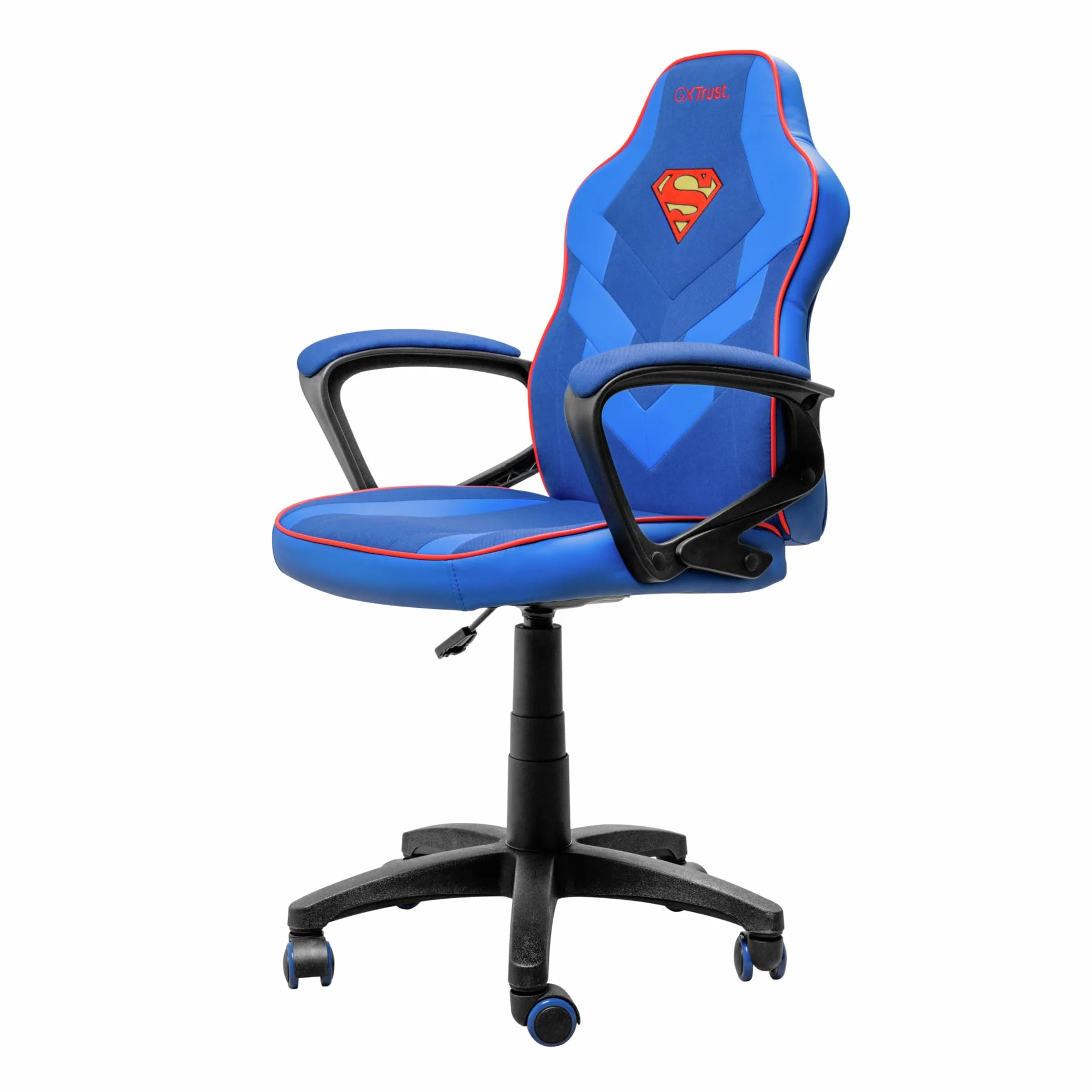 GXTrust 703SM Revvo Sedia Gaming con Licenza Superman per Bambini 4-12 Anni, Sedia da Gaming in Tessuto Regolabile in Altezza, Bracciolo Imbottito, Console di Gioco Supereroe Videogiochi, Blu