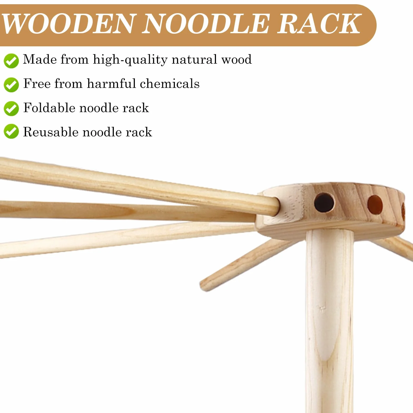 Stendino per la pasta in legno: Stendino per pasta pieghevole in legno con 9 bracci rimovibili per fino a 4,5 kg, supporto per pasta riutilizzabile e versatile con base pieghevole per pasta
