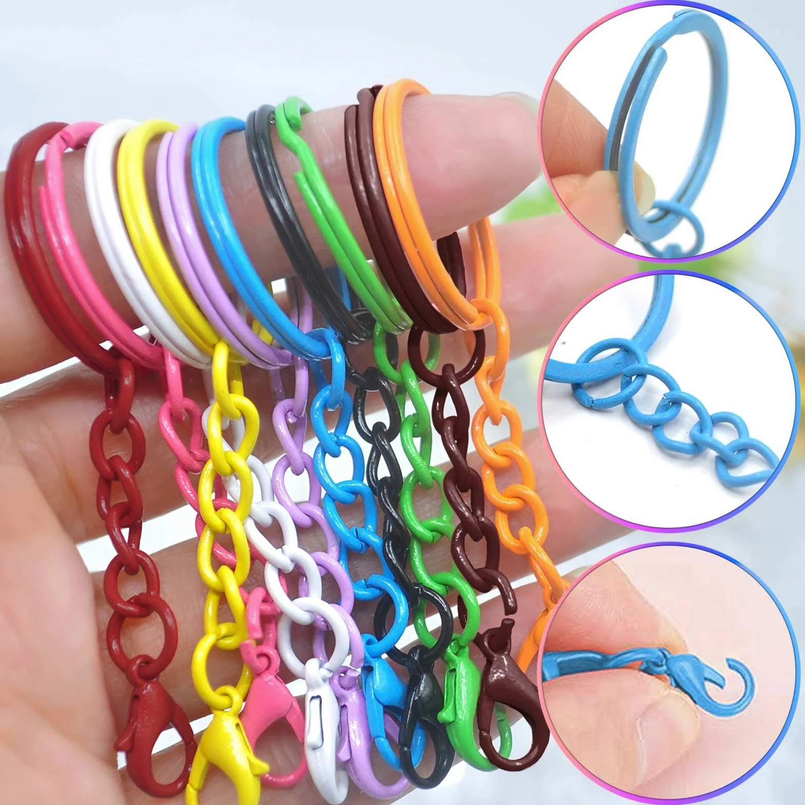 Anelli per Portachiavi Fai Da Te,Anelli Portachiavi con Catenella,100 Pezzi Anello Portachiavi,Keychain per Porta Chiavi Mestieri Lavori di Bricolage