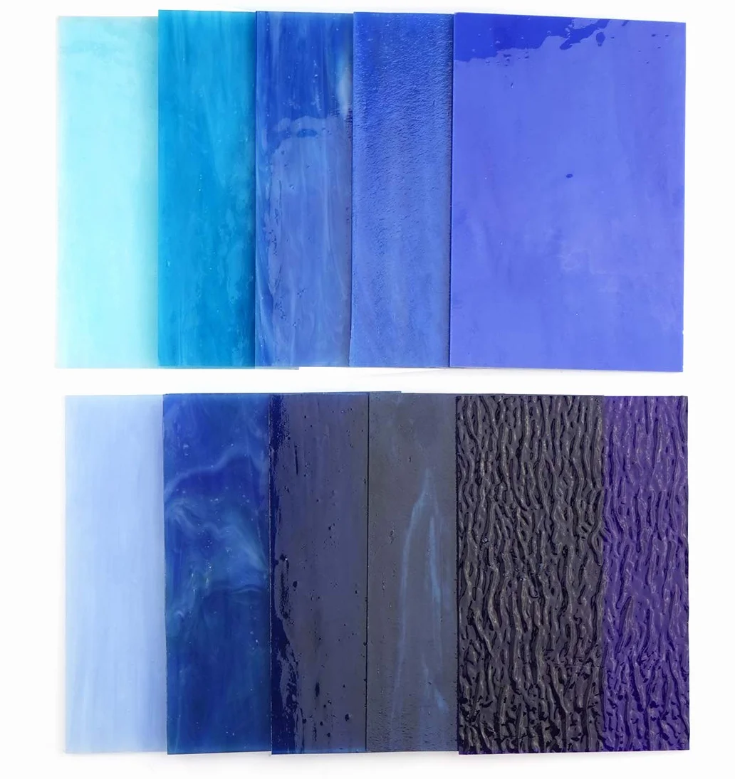 Lanyani 10 fogli vetro colorato blu 10,2x15,2 cm opale Tiffany texture miste