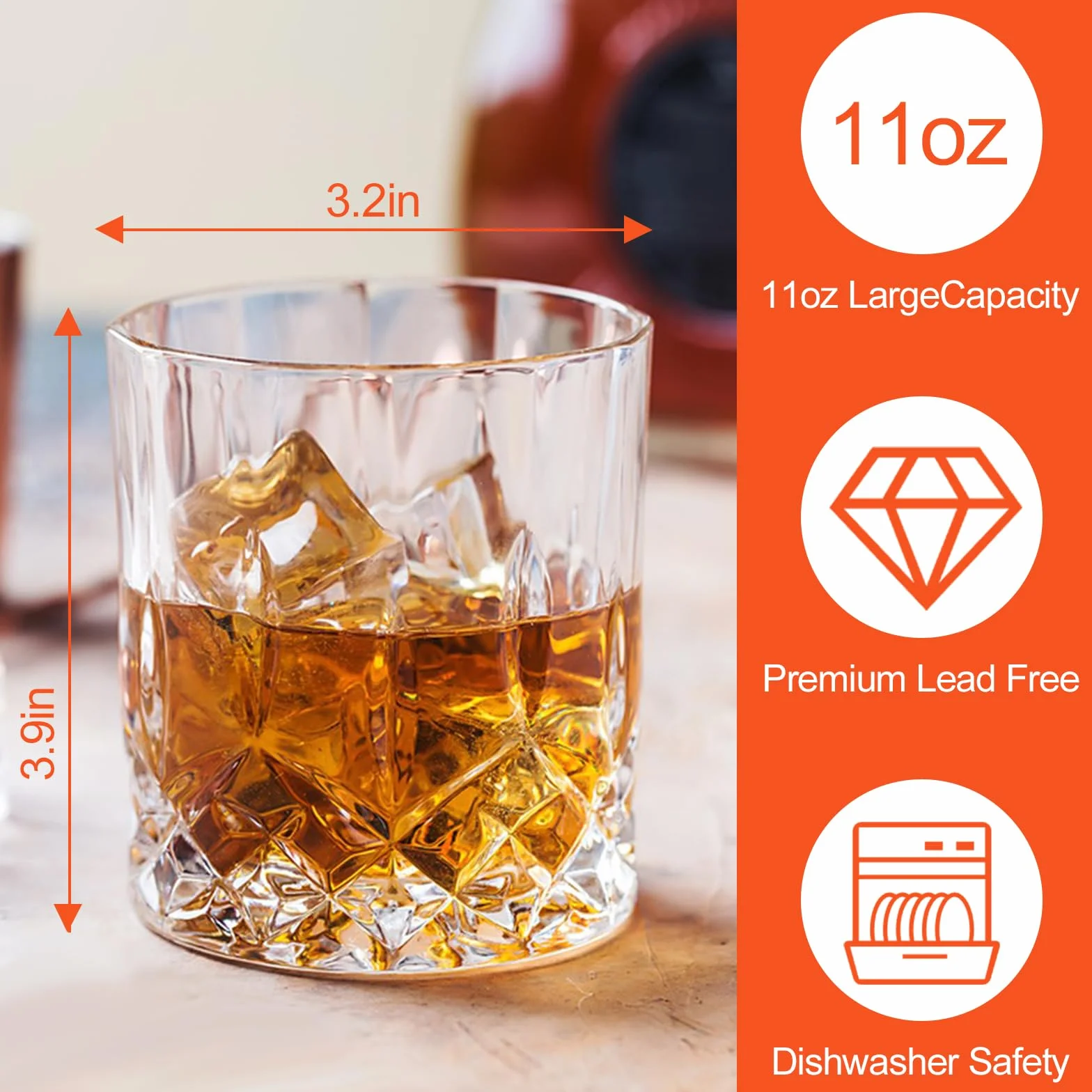 6 Pezzi Bicchieri da Whisky 330 ml Cristallo Senza Piombo per Cocktail Vetro Regalo