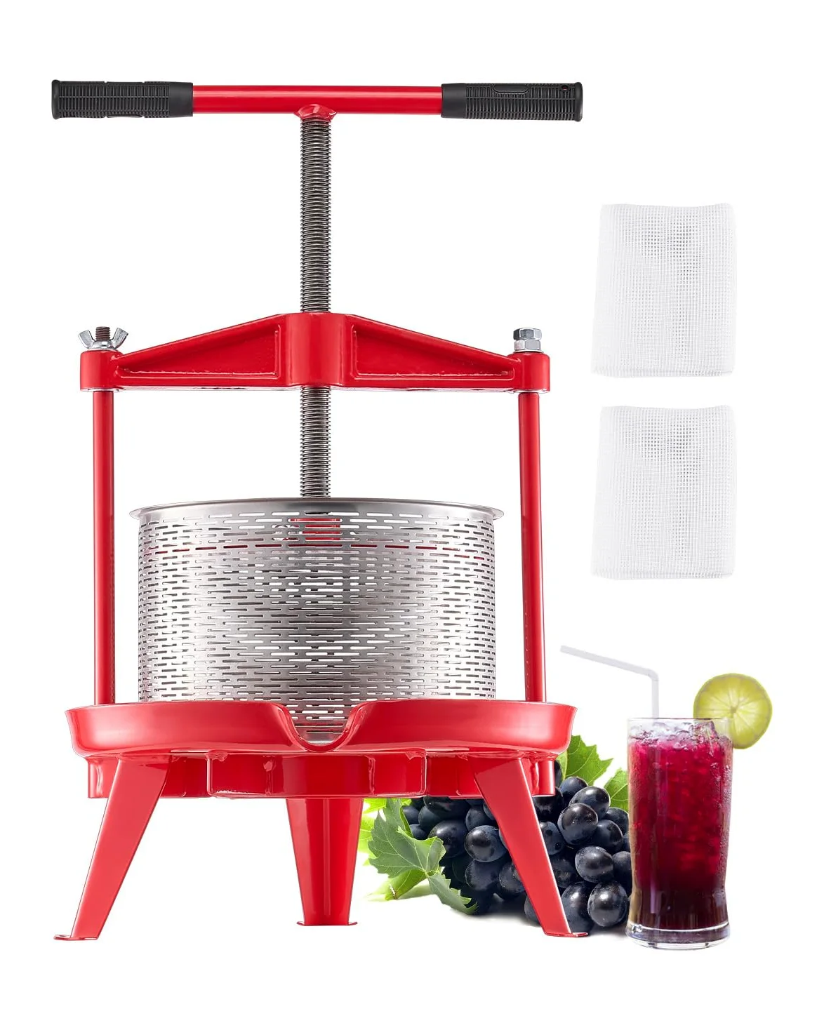 VEVOR Pressa Manuale per Vino di Frutta Cesto in Acciaio Inox 9L con Manico, Spremiagrumi Manuale per Bevande Alcoliche Pressa per Sidro, Mela, UVA, Tintura, Miele, Olio d'Oliva Cucina, Casa