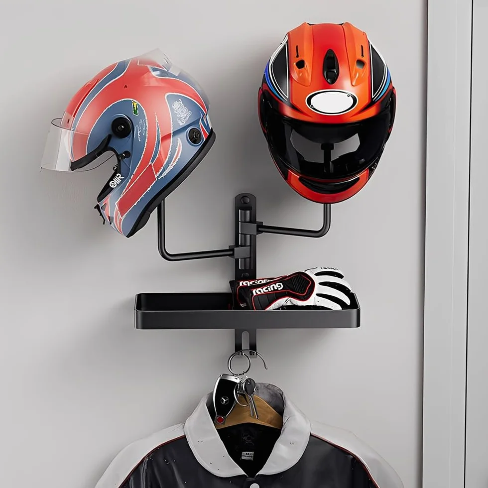 Appendi Casco Moto da Parete Girevole con 2 Sfere Porta Caschi