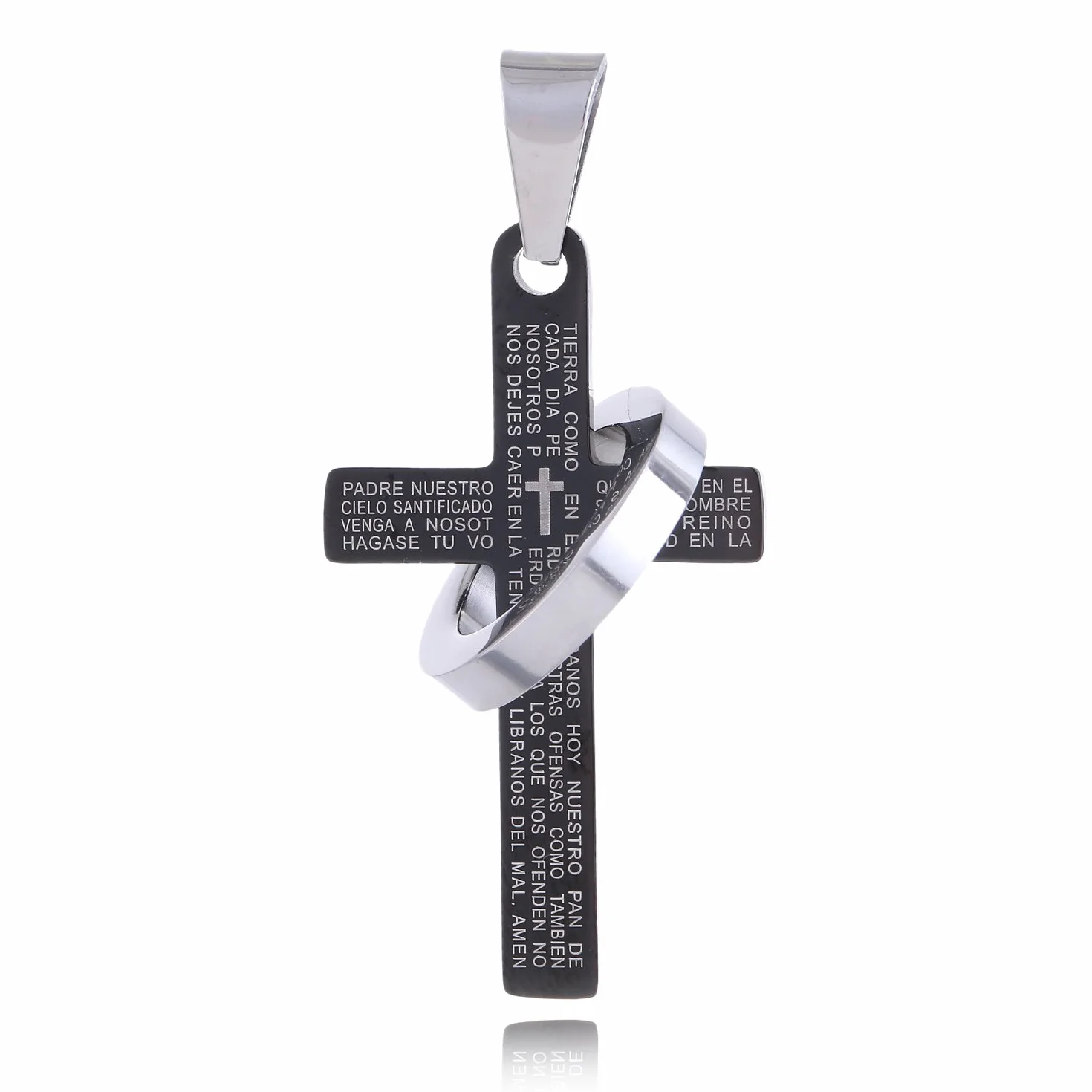 DonDon Collana uomo acciaio inox pelle ciondolo croce sacchetto velluto