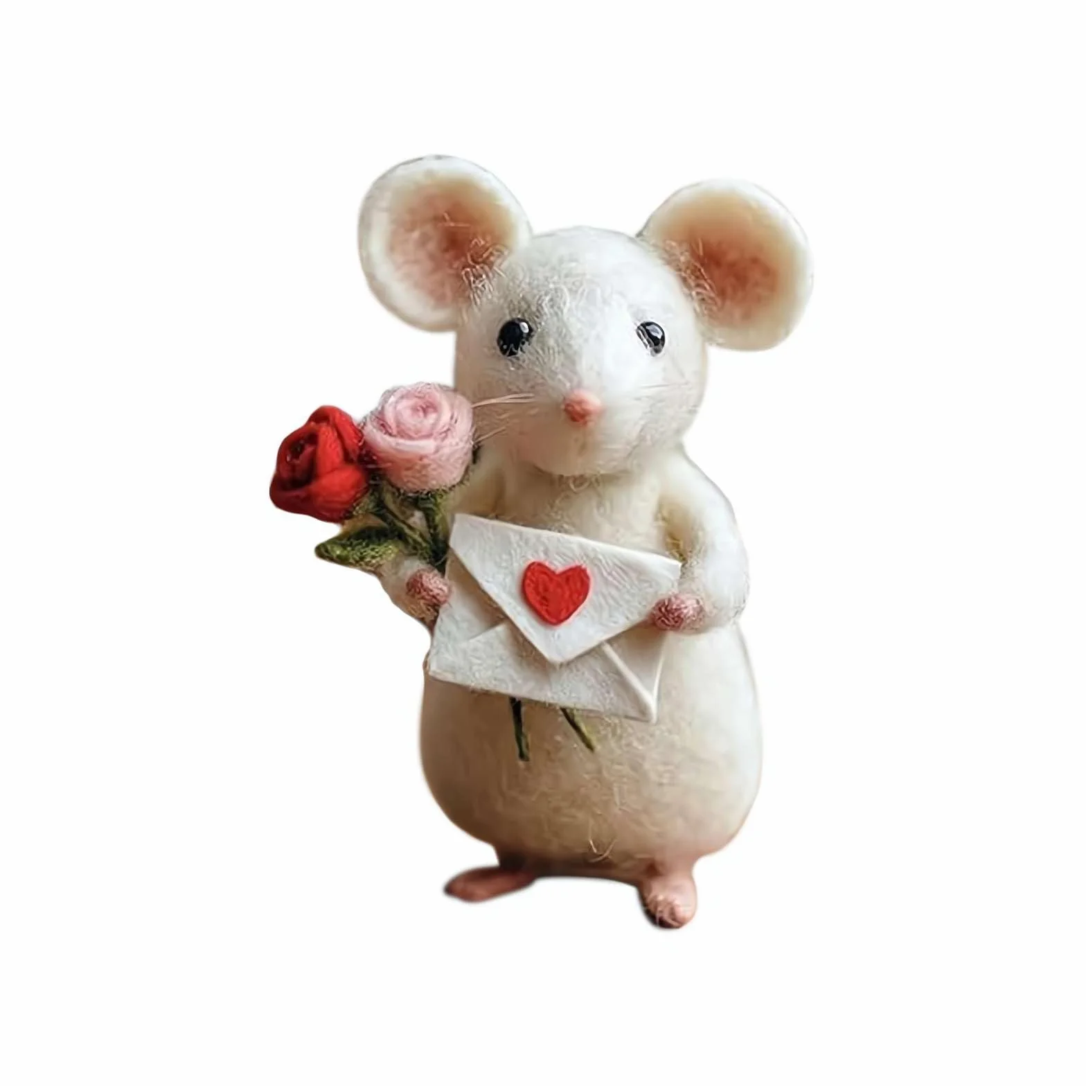 Topolino infeltrito ad ago, regalo di San Valentino, affascinante statuetta di topi in feltro fatti a mano, ornamento per topi in feltro a più livelli, decorazione da tavolo, per decorazioni