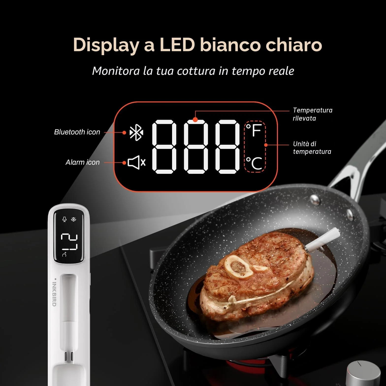 INKBIRD Termometro per Carne Wireless Bluetooth 5.4 305m IP67 Impermeabile