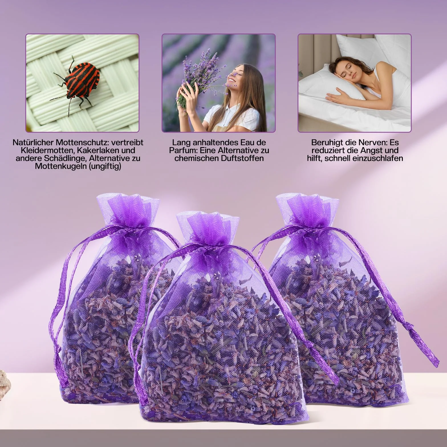 Sacchetti Profumati Lavanda - 20x Lavanda Vera Essiccata - Antitarme per Armadi Vestiti, Guardaroba, Cassetti - Profumatori Ambiente
