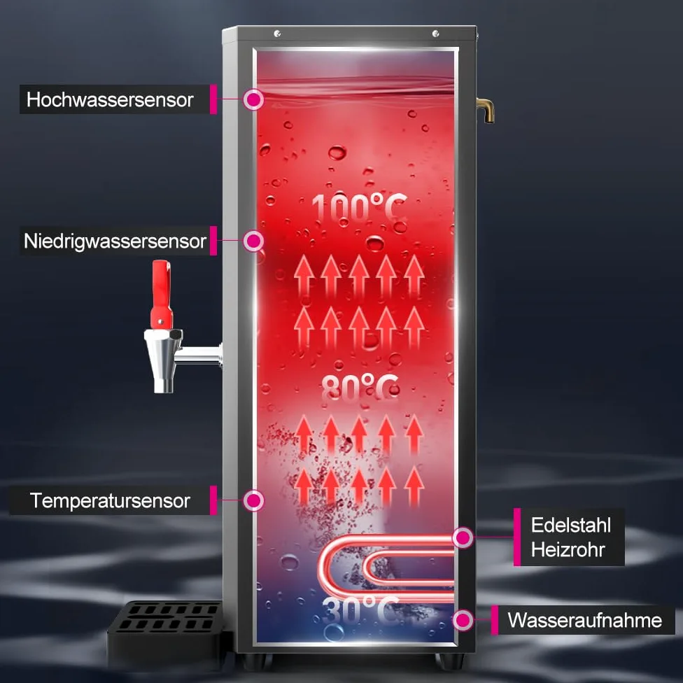 Lecon Distributore di acqua calda, 15 l, distributore di acqua in acciaio inox, 3000 Watt, riscaldamento rapido, macchina per acqua calda elettrica con timer, visualizzazione del tempo di temperatura