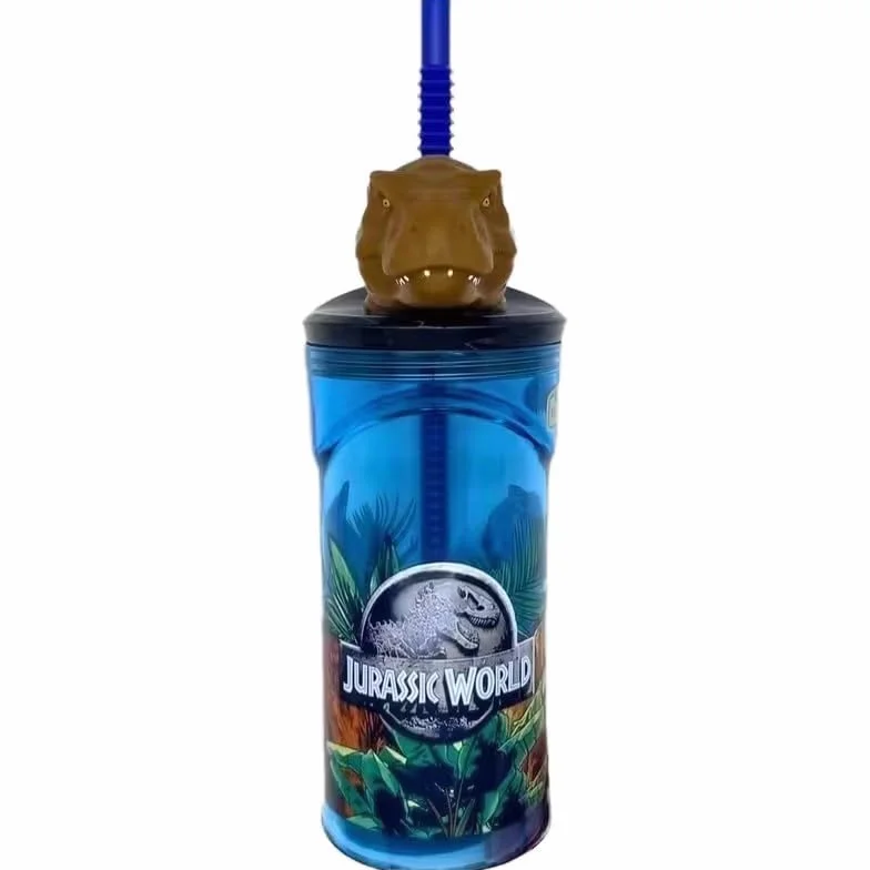 ILS I LOVE SHOPPING Bicchiere 360ml con Cannuccia e Personaggio 3D Jurassic Dinosauri BPA free Bambini