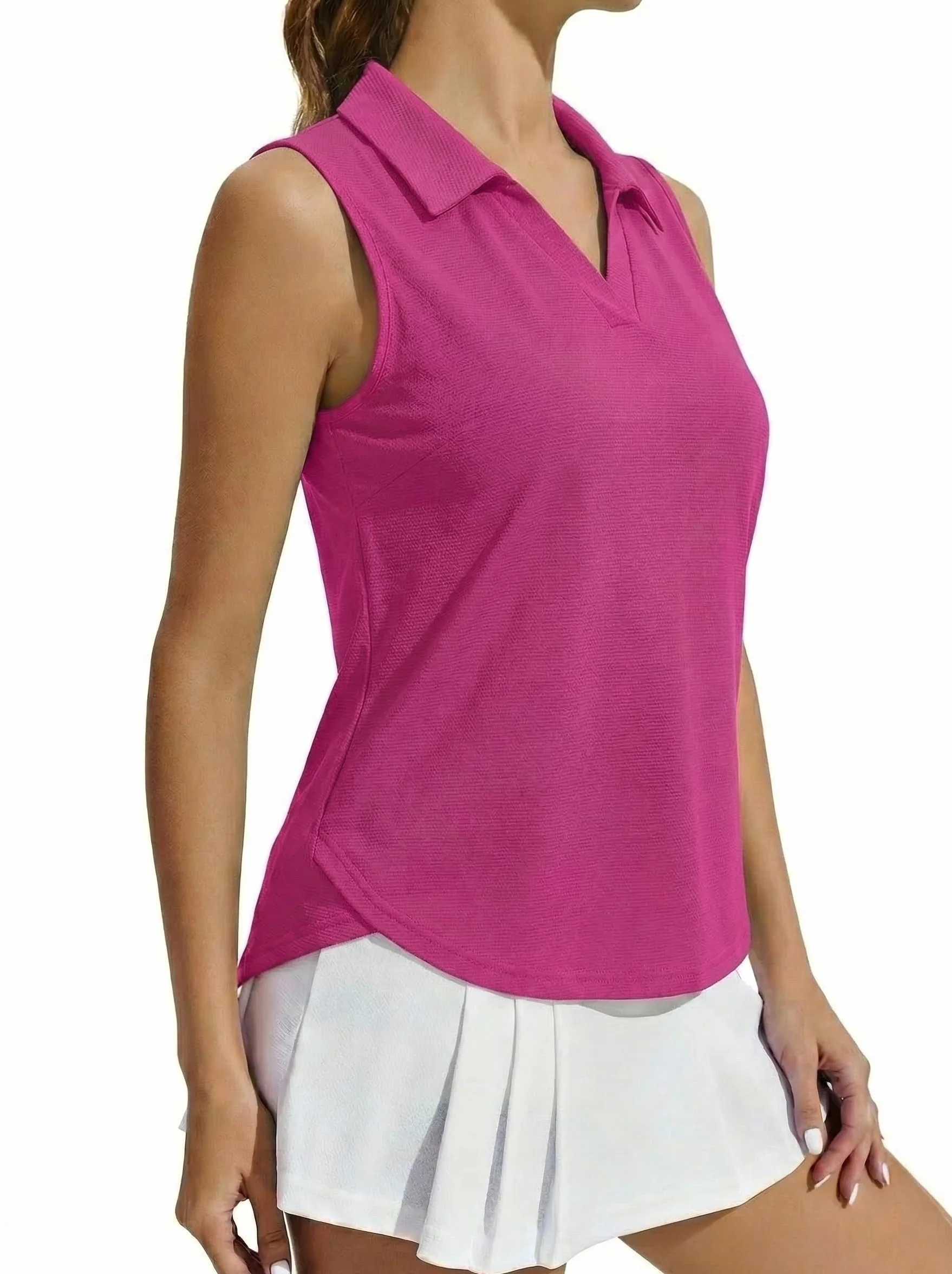 PINSPARK Polo da Donna Maglietta Sportiva Senza Maniche UPF 50+ UV Canotta Traspirante Scollo a V Asciugatura Rapida