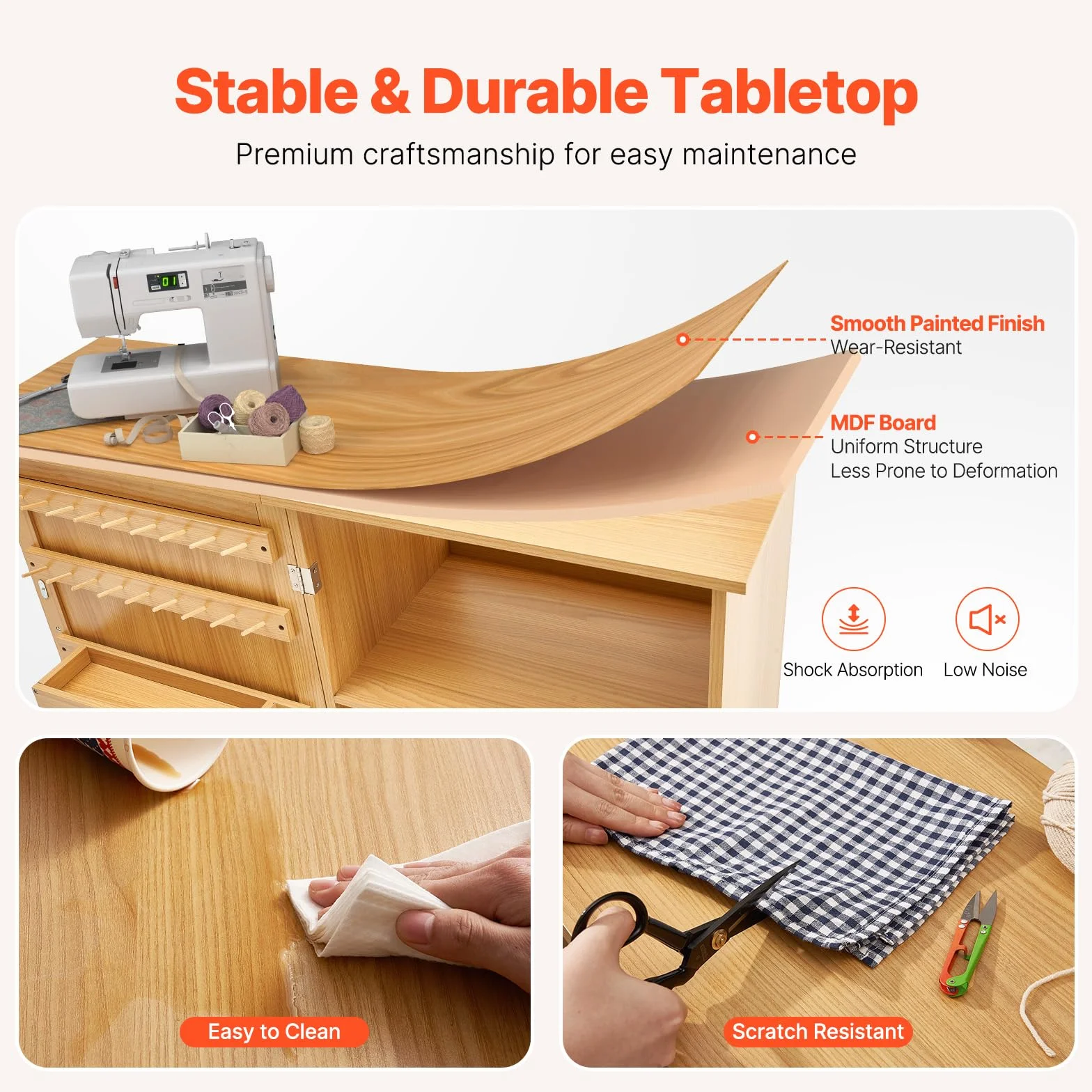 VEVOR Tavolo da Cucito Pieghevole, Tavolo Multiuso per Macchina da Cucire Design Compatto a Rotelle Piano Vassoio Portaoggetti, Pioli in Legno Ante Magnetiche, Mobiletto per Macchina da Cucire