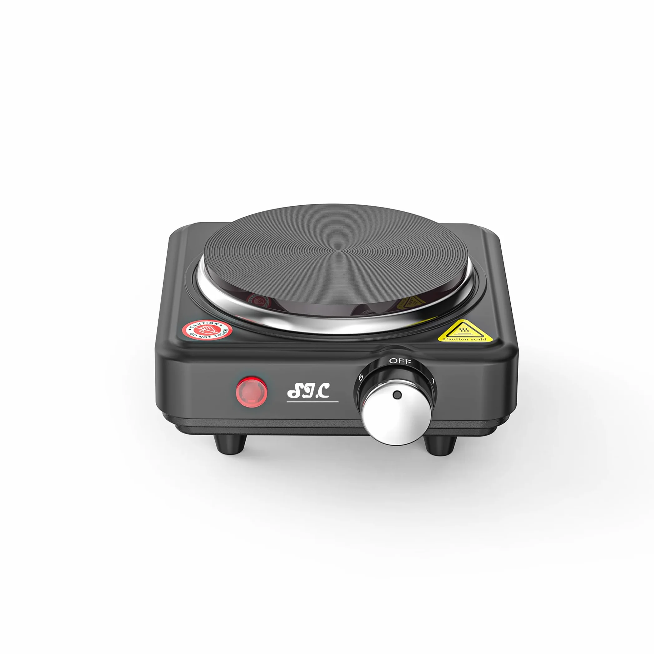 SIC Fornello elettrico portatile a una piastra, piano cottura portatile, in ghisa, temperatura regolabile. Per campeggio,viaggio, cucina all'aperto (Nero, 500W)