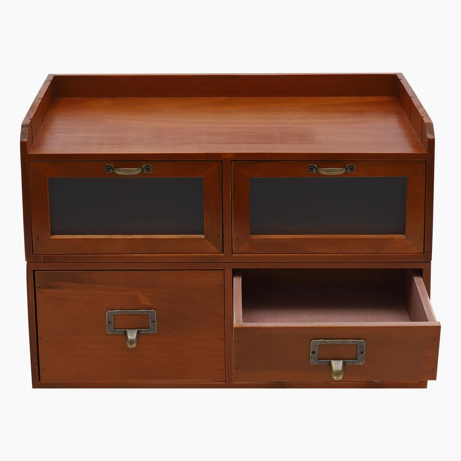 Organizer da scrivania a 6 cassetti, in legno di pino, 47 x 22 x 32 cm, marrone | Cassettiera vintage in acrilico trasparente, per cancelleria, cosmetici, gioielli e piccoli oggetti di uso quotidiano