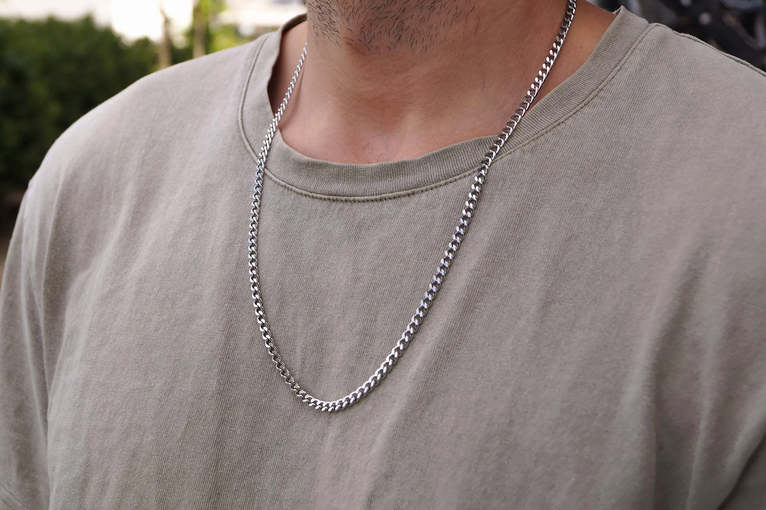 Nami Collana Da Uomo 60 cm In Acciaio Inox Catena Fatta a Mano Gioielli Argento 4mm