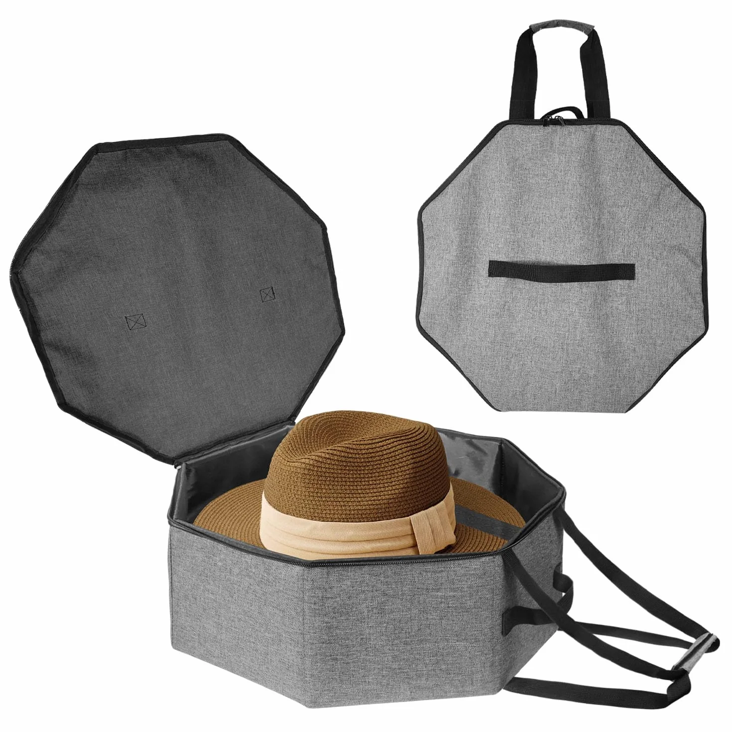 Pieghevole custodia per cappelli da viaggio con manico, contenitore grande grigio