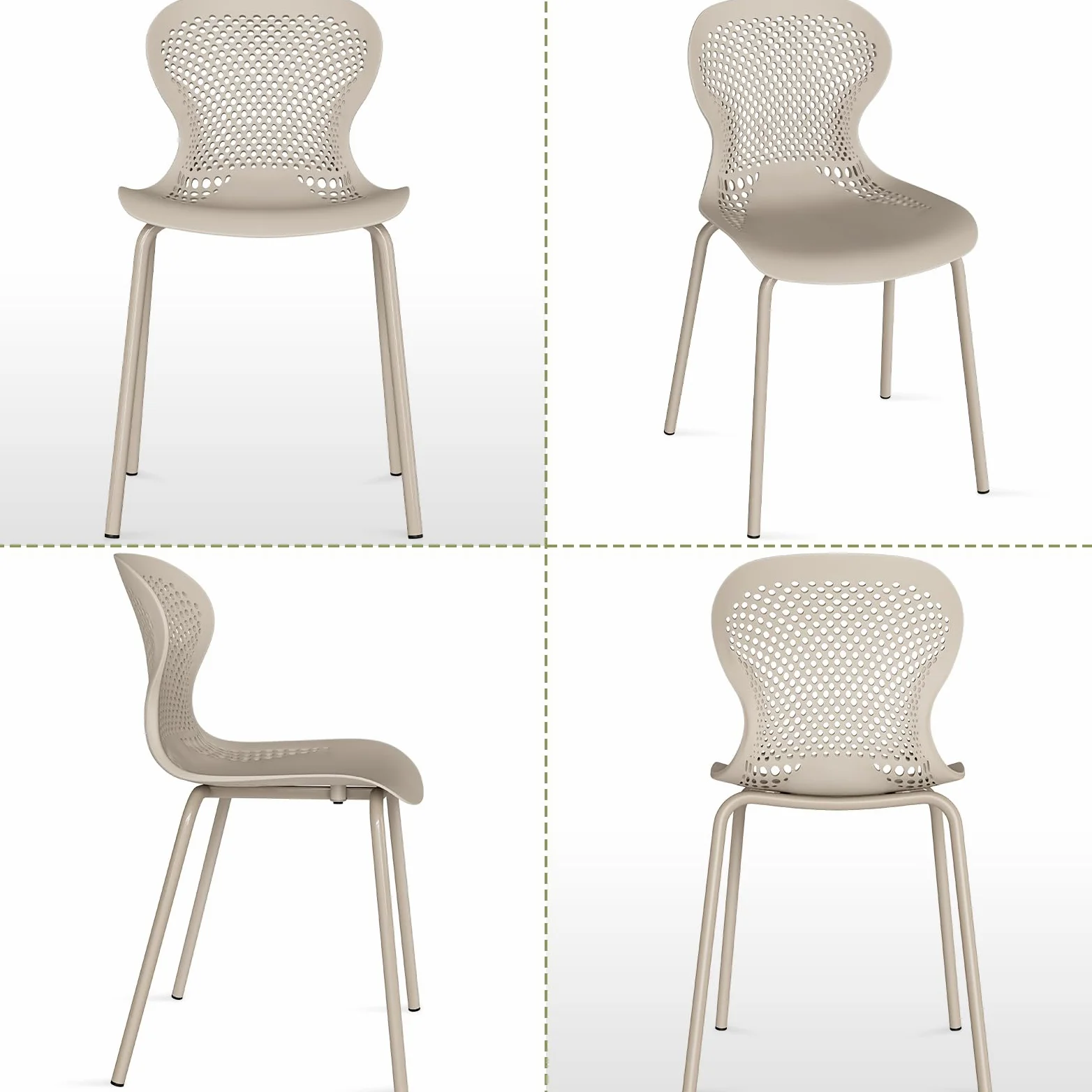 JIJIAN Set di 6 Sedie Sala da Pranzo Impilabili, Sedia da Cucina con Gambe in Metallo, Sedie da Giardino in Plastica, per Sala da Pranzo, Soggiorno, Giardino, Balcone e Terrazza, Cachi