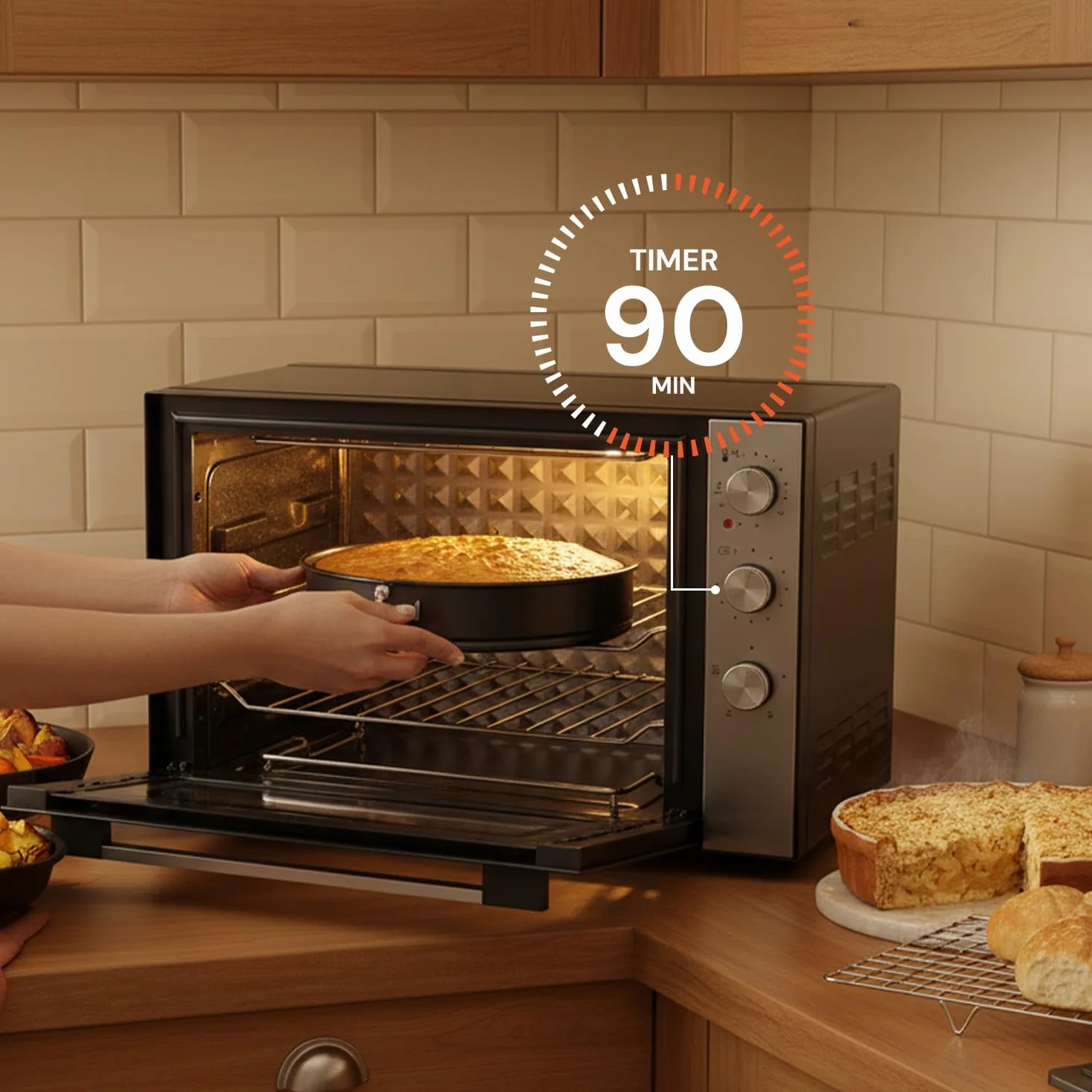 Forno Elettrico Ventilato XXL 70L 2500W con Doppia Resistenza, Timer, Cottura Combinata fino a 230°C