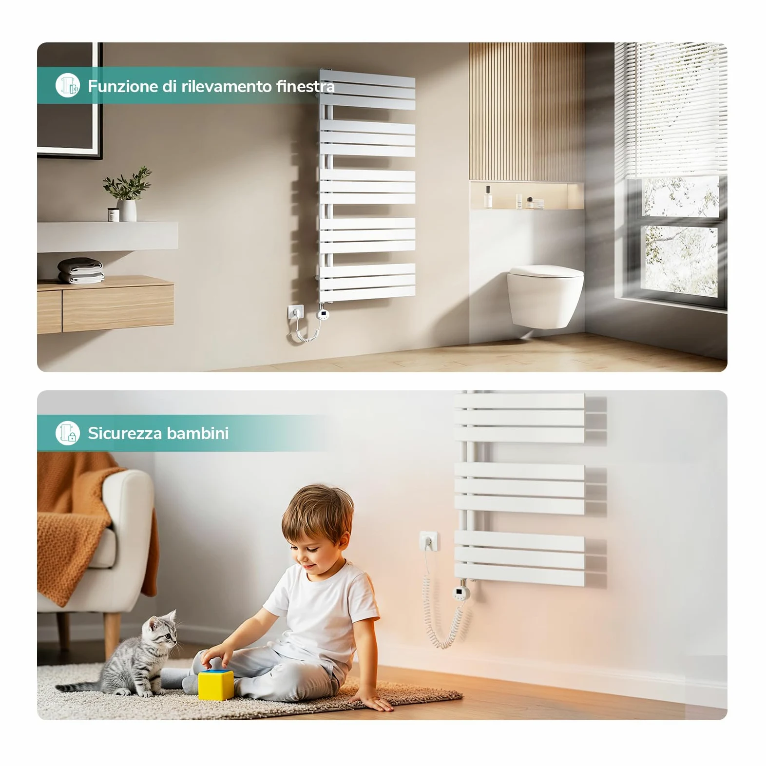 EMKE Scaldasalviette Elettrico con WIFI Termostato 76x50 cm, 400W Bianco, Scaldasalviette a Basso Consumo, Resistenza Riscaldante con Timer, Termoarredo Bagno, Scaldasalviette Elettrico Bagno