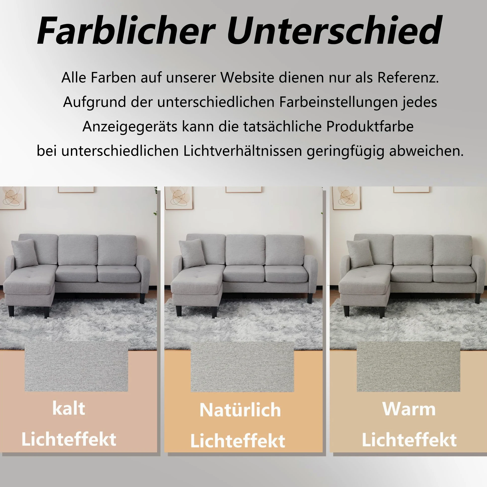 TIZZ Divano angolare a forma di L con chaise longue - Divano a 3 posti, 166 x 118 x 77 cm, tessuto in lino di cotone traspirante, gambe in plastica, design modulare, ideale per soggiorno, appartamenti