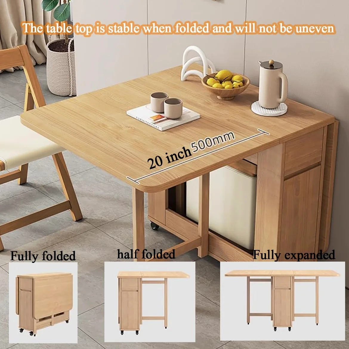 Tavolo Da Pranzo Pieghevole E Sedie, Tavolo Da Cucina In Legno Massello Retrattile For La Casa, Ristorante, Tavolo A Ribalta Con Cassetto Portaoggetti For Soggiorno, Ospitalità, Scrivania Portatile Es