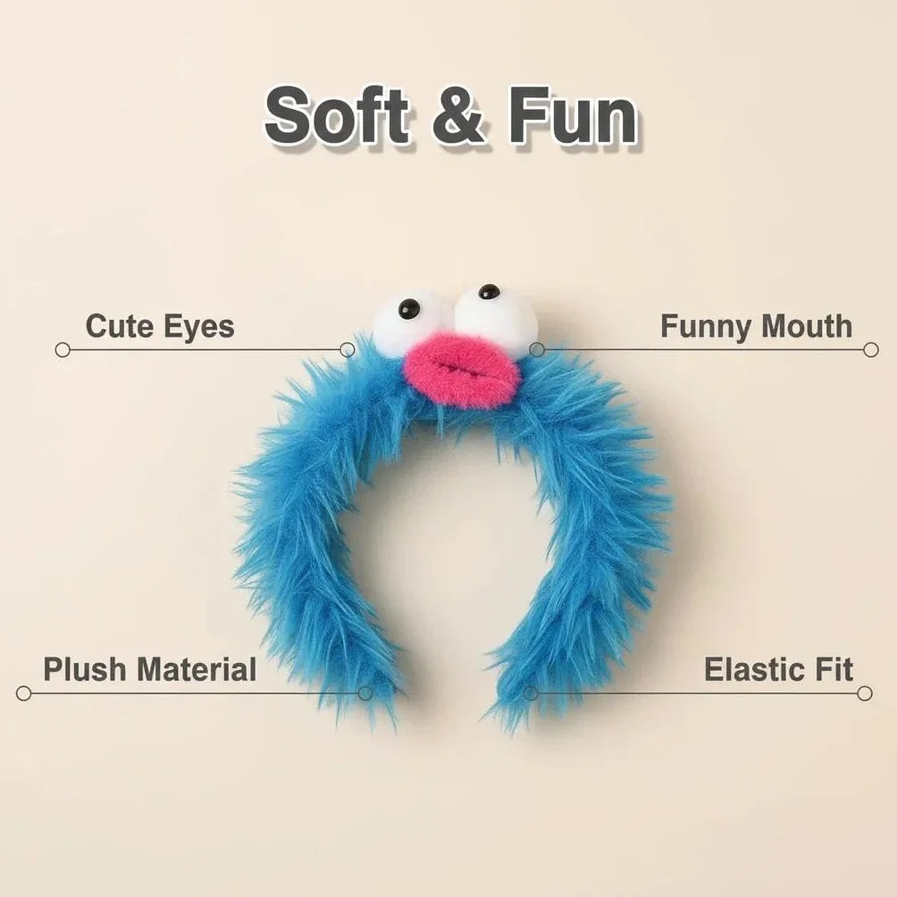 Cerchietto Mostro Biscotto in Peluche Blu per Halloween Carnevale