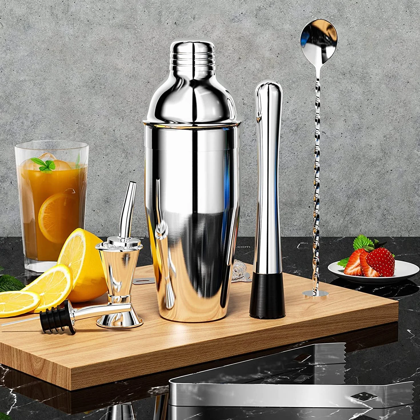 Gvolatee 750 ml shaker in Acciaio Inox, 8 pezzi cocktail set professionale barman kit