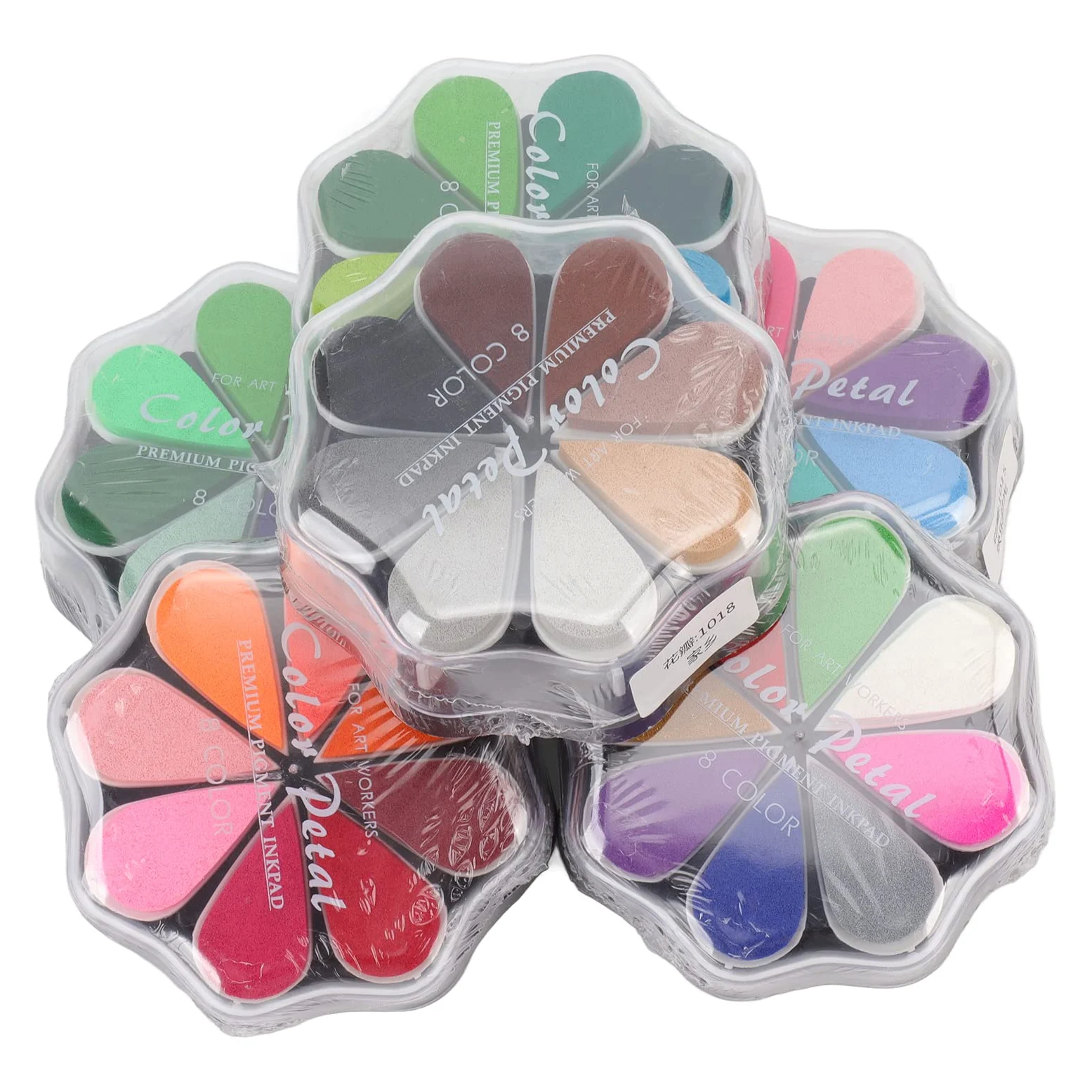 6 tamponi di inchiostro artigianali, tamponi di inchiostro lavabili, a forma di petalo, 48 colori metallici, cuscinetti per timbri in gomma fai-da-te, per la creazione di