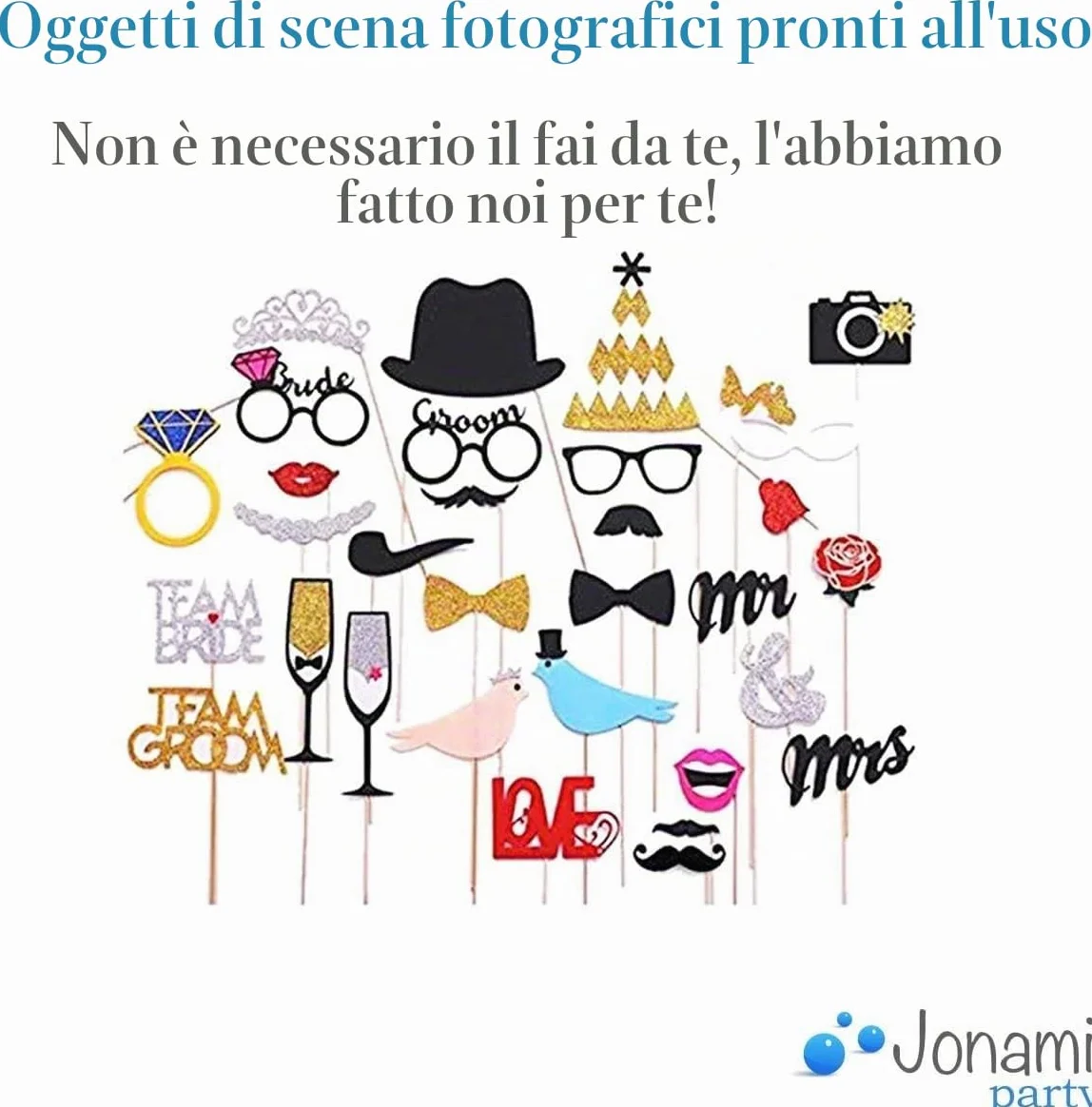 Jonami Foto Booth Props Matrimonio, Accessori Divertenti per Nozze Bandierine Oggi Sposi Selfie