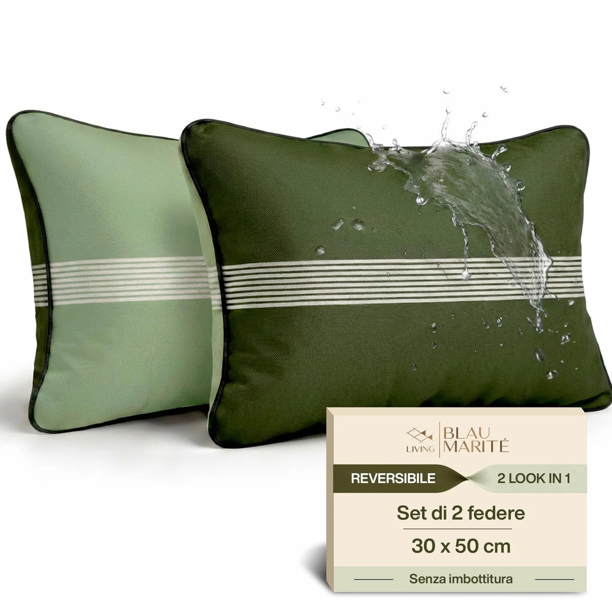 Set 2 Federe Cuscini da Esterno 30x50 cm – Impermeabili, Antimacchia, Resistenti ai Raggi UV – Morbide e Lavabili – Copricuscini Decorativi per Giardino, Balcone, Terrazza – Verde