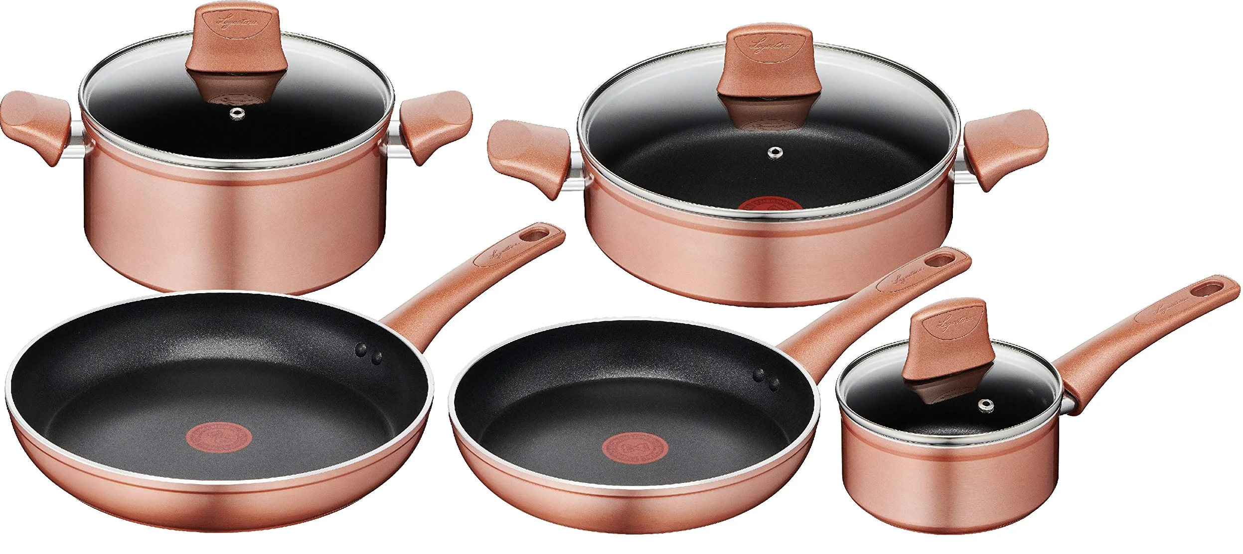 Lagostina Ramata Set Di Pentole E Padelle, Esterno Effetto Rame, Alluminio Antiaderente, 8 Pezzi, Nero & Ramata Grill Esterno Effetto Rame, Alluminio Antiaderente, 26 X 26 Cm, Nero