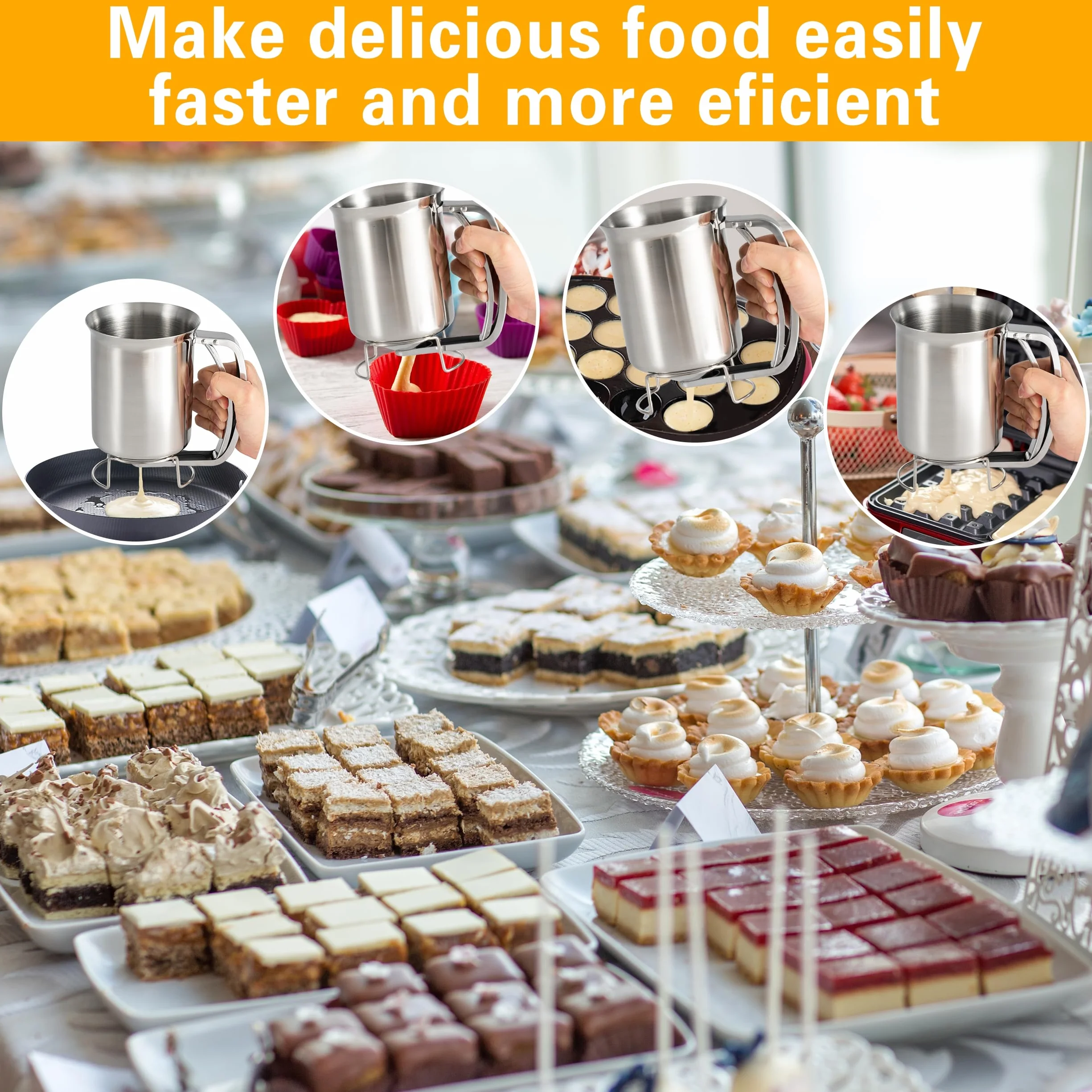 GIBOHOM Dosatore Pancake, Distributore per Pasta da 800 ml, in Acciaio Inox con Supporto, Dispenser per Pasta per Pancake, dosatore per Pasta per Pancake, dosatore Manuale per Pasta