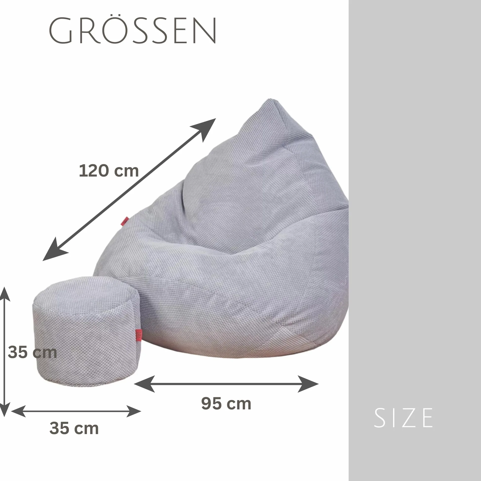 Pouf Poltrona Sacco con Poggiapiedi Grafite 95x95x120 cm - Poltrona Pouf Sacco XXL - Morbido e Confortevole - Bean Bag per Adulti e Bambini - Fodera Lavabile - Mobili per Soggiorno