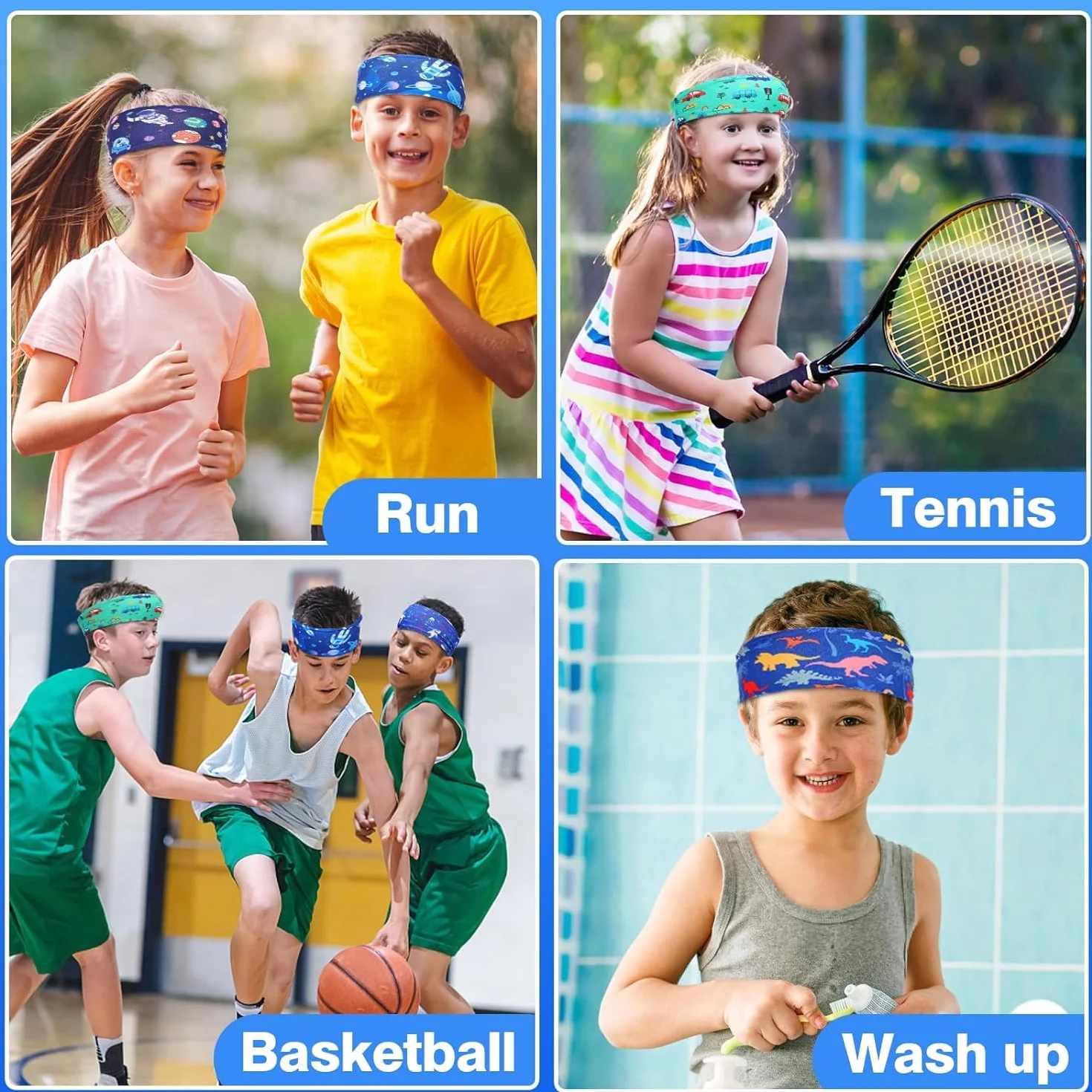 Fascia Capelli Sport Bambini 4 Pezzi Traspirante Sudore per Corsa